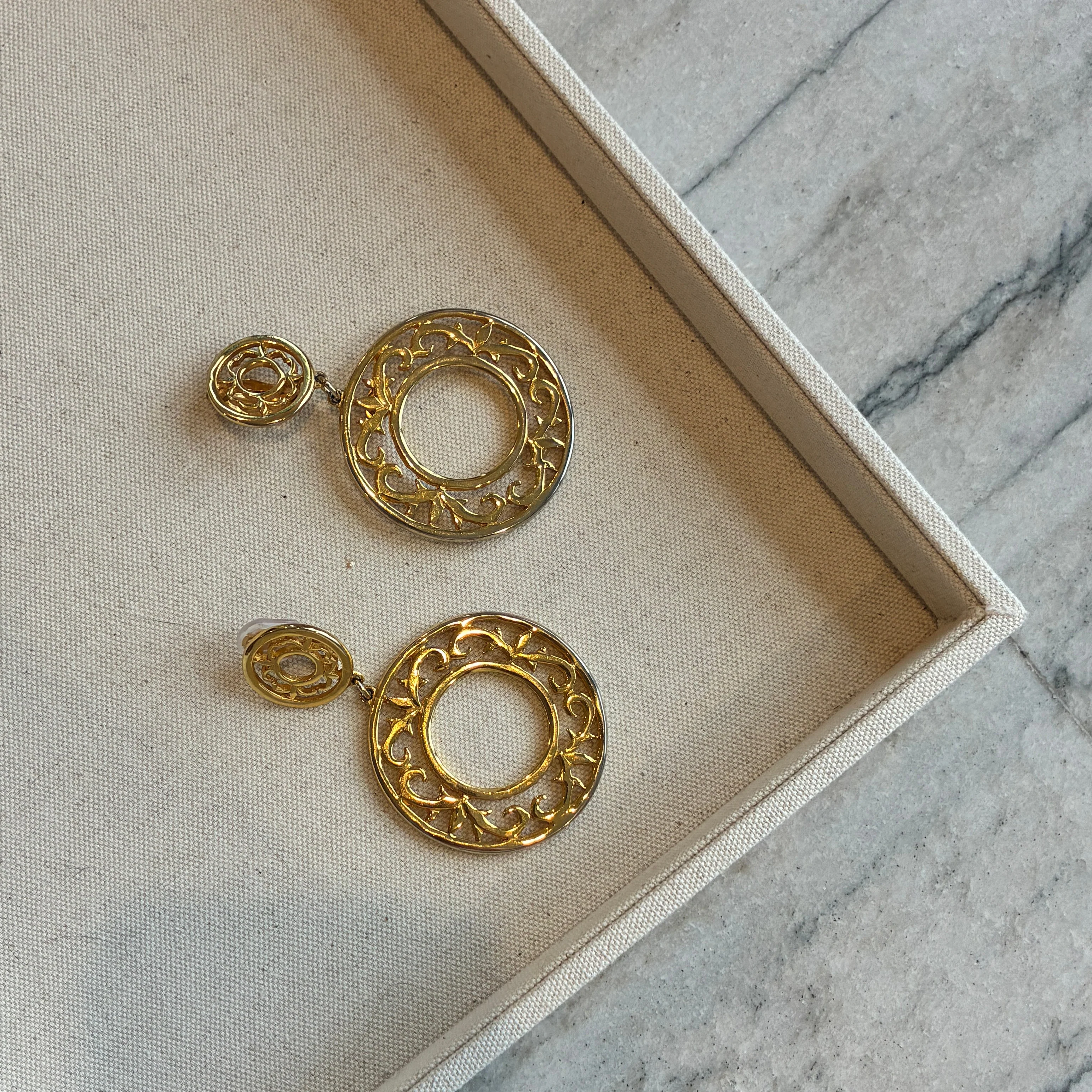Vintage 80s French Large Gold Hoop Earrings - Image 3