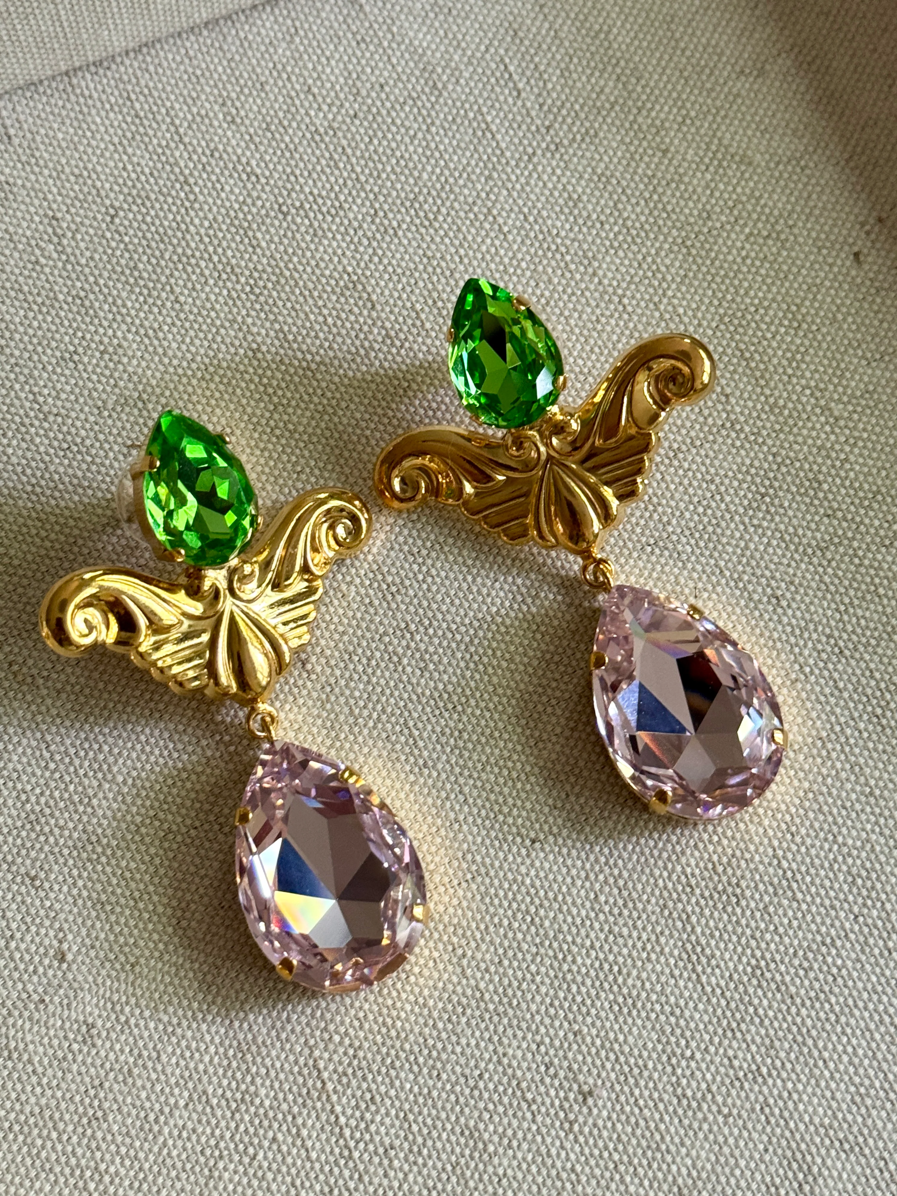 Juliette Pink & Spring Green Crystal Earrings - Image 3