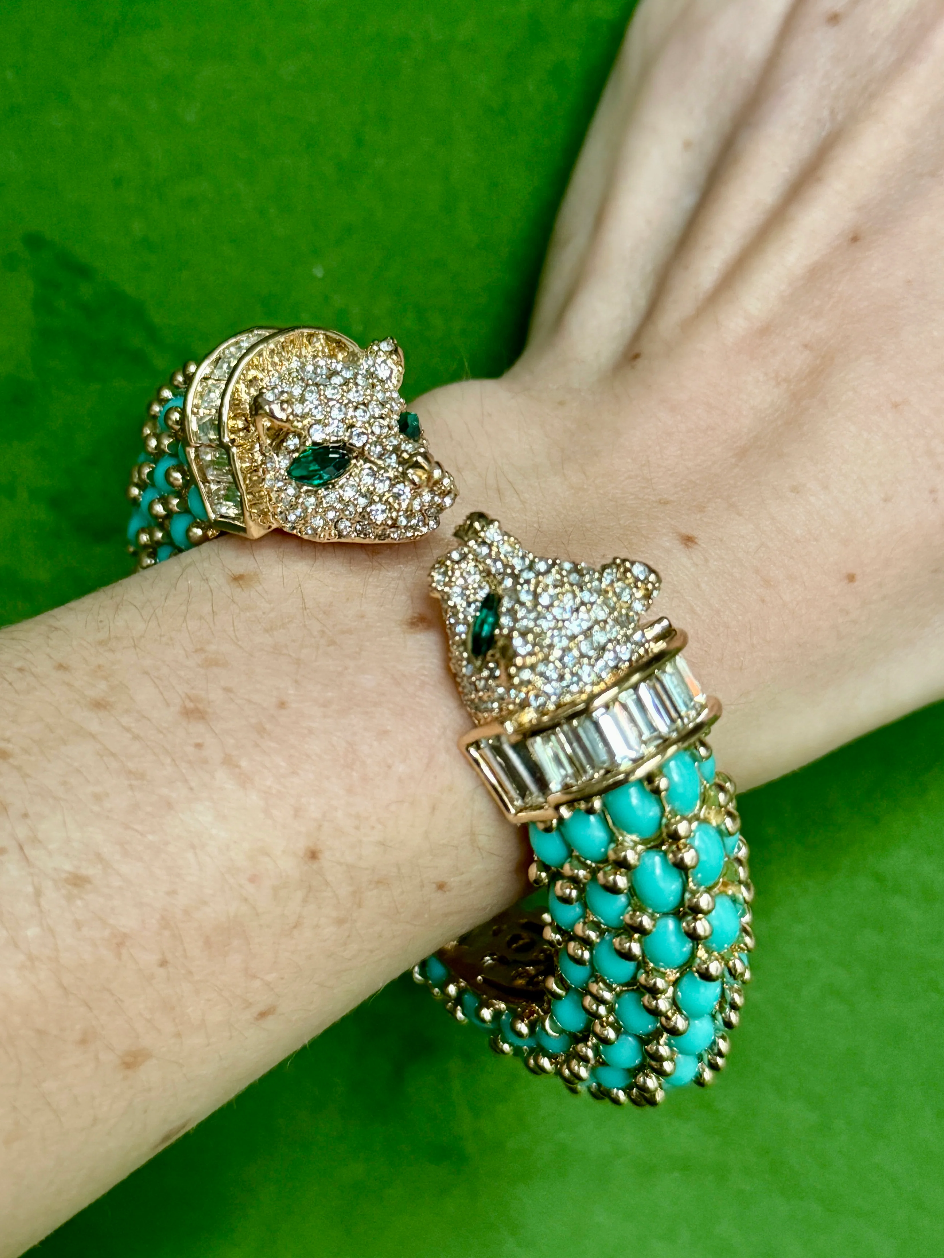 Light Blue Turquoise Double Panther Bracelet - Image 4