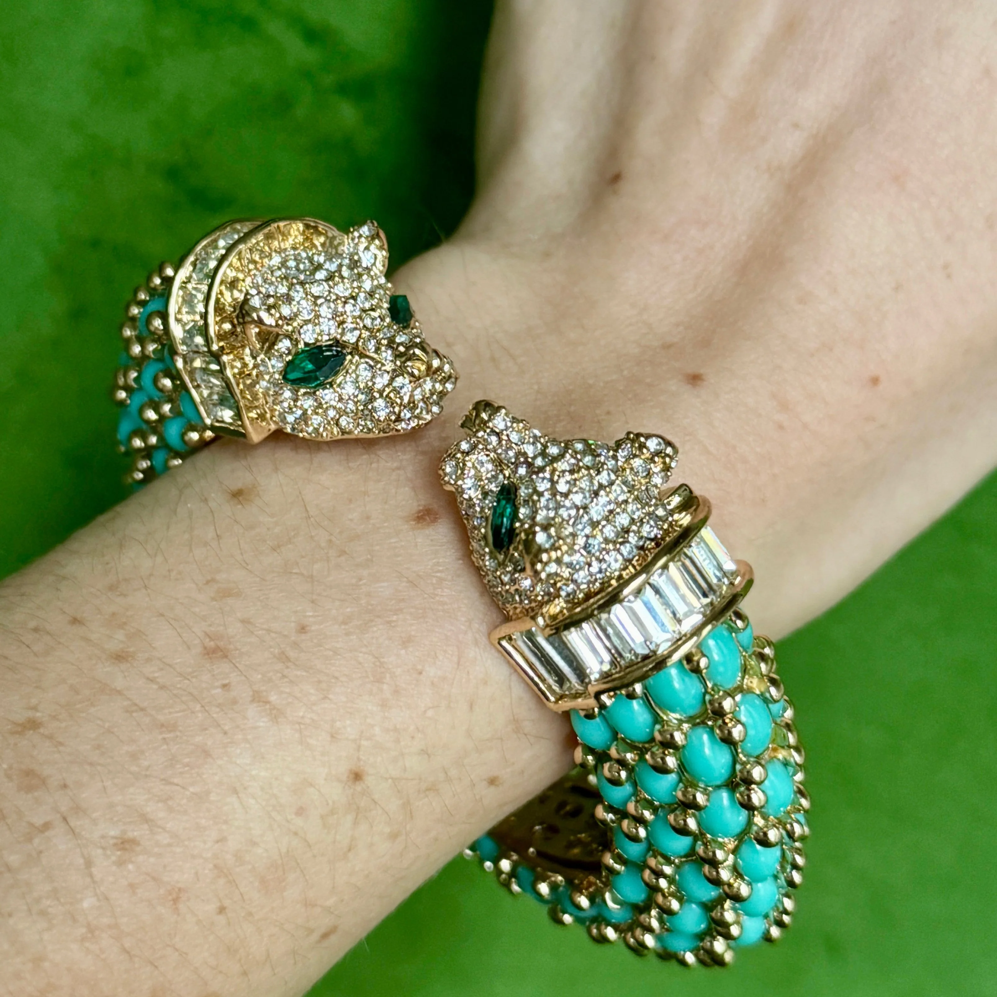 Light Blue Turquoise Double Panther Bracelet - Image 5