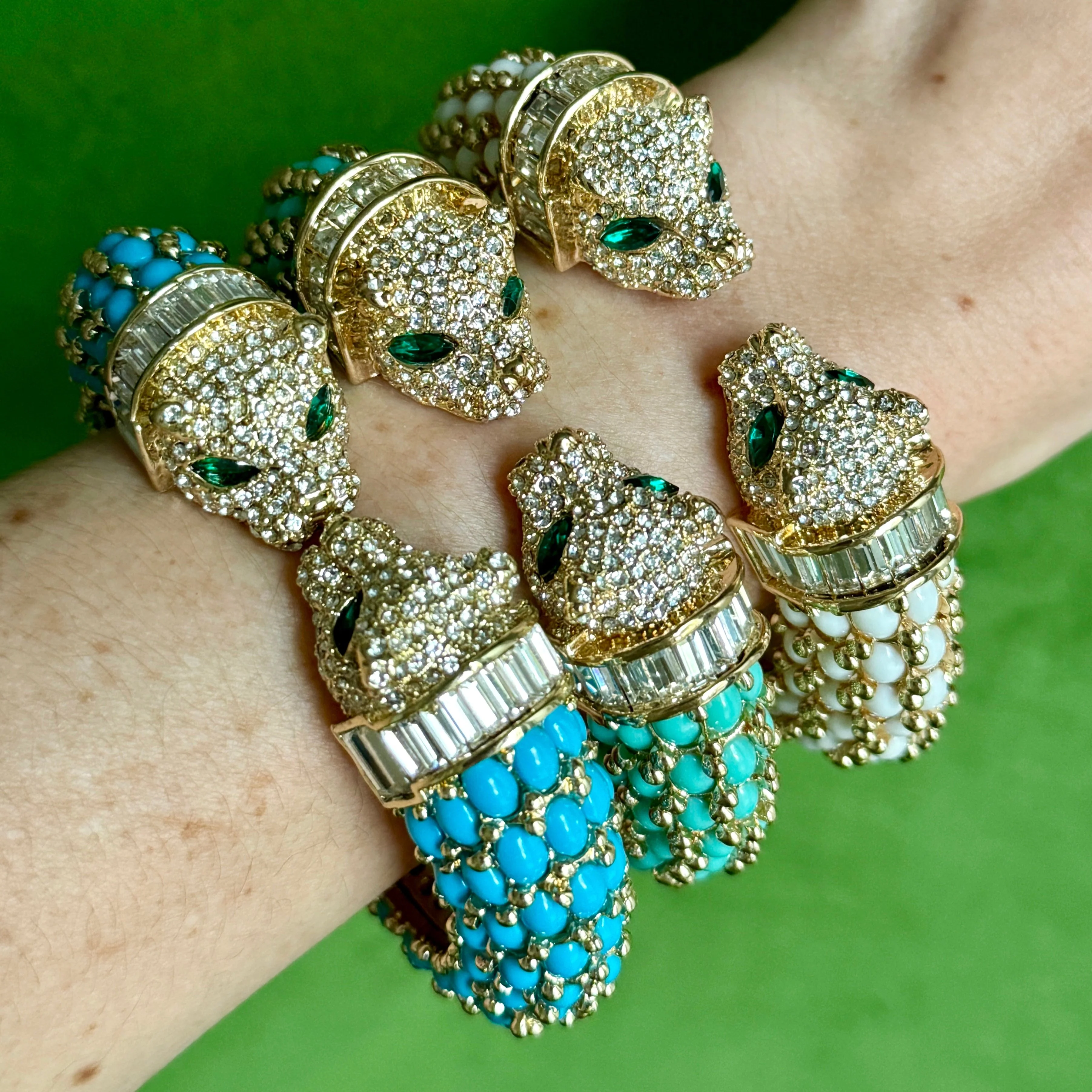 Light Blue Turquoise Double Panther Bracelet - Image 6