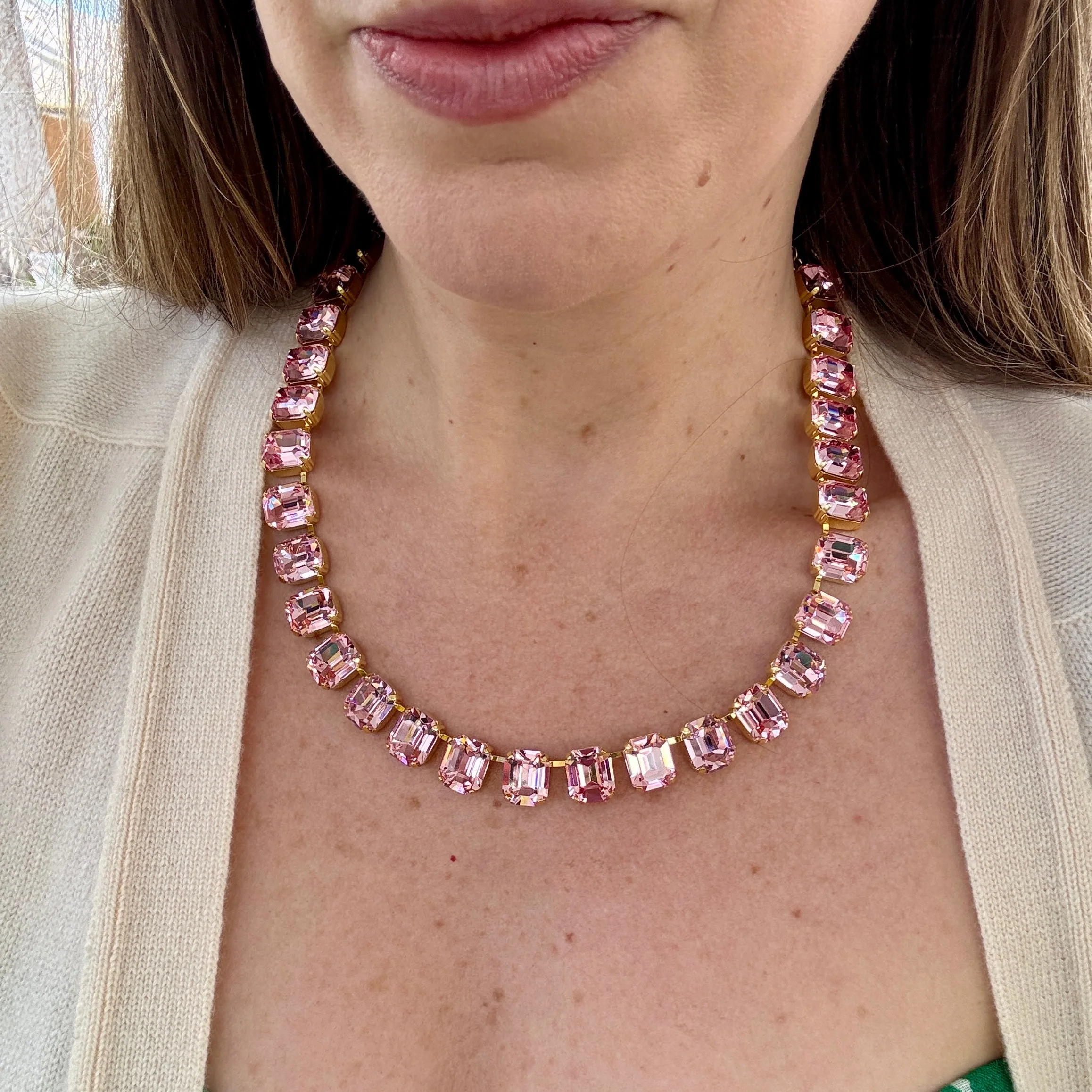 Cara Pink Crystal Emerald Cut Necklace - Image 2