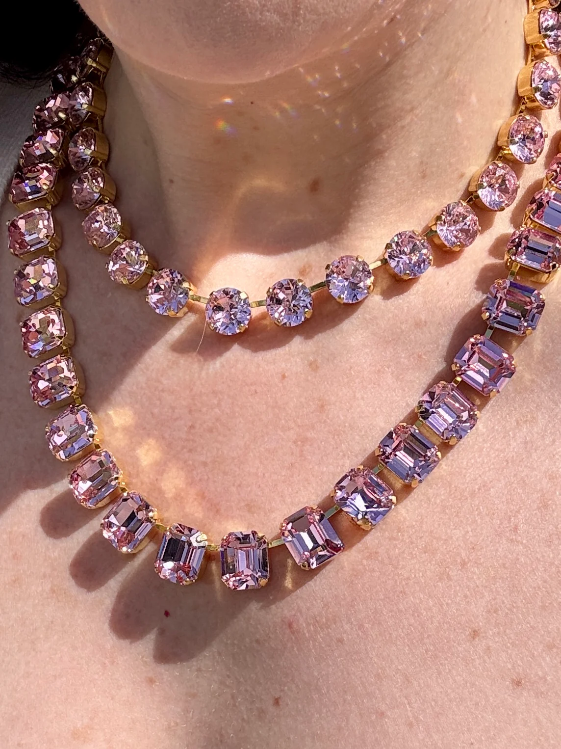 Cara Pink Crystal Emerald Cut Necklace - Image 3