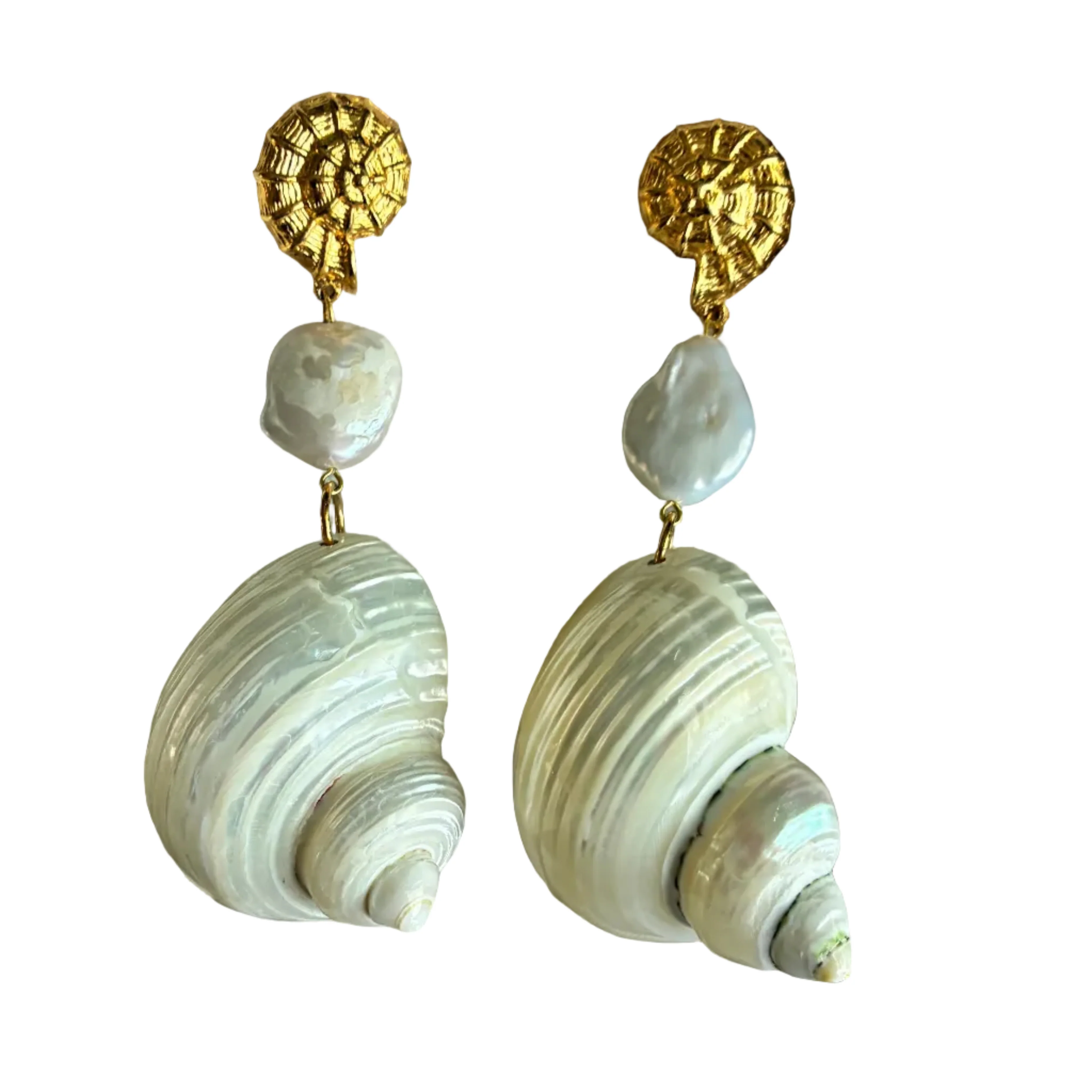 Long Shell and Pearl Earrings