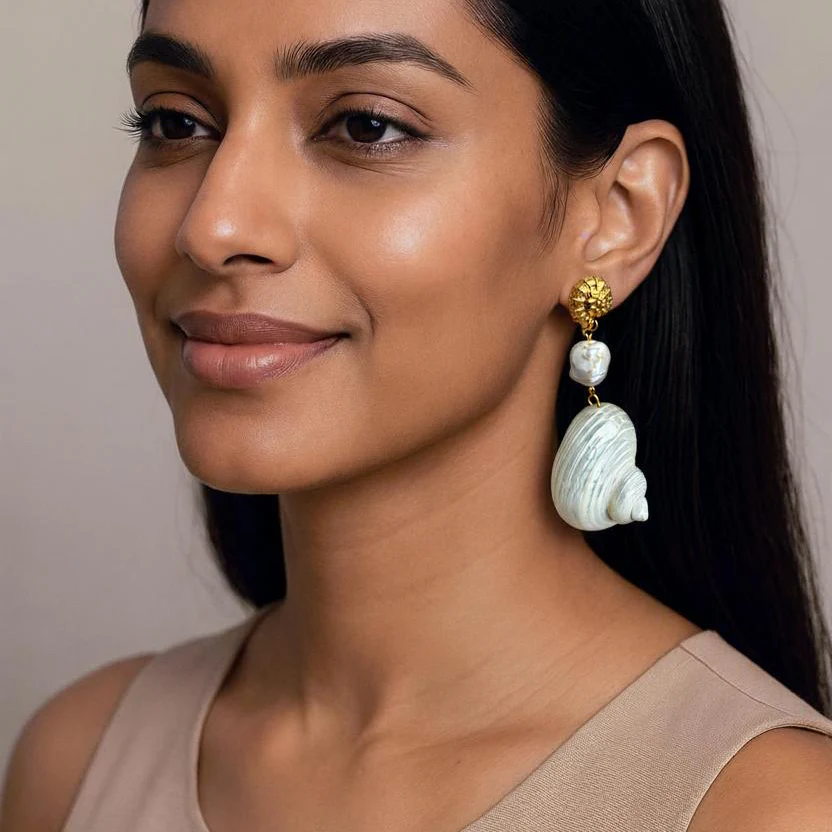 Long Shell and Pearl Earrings - Image 2