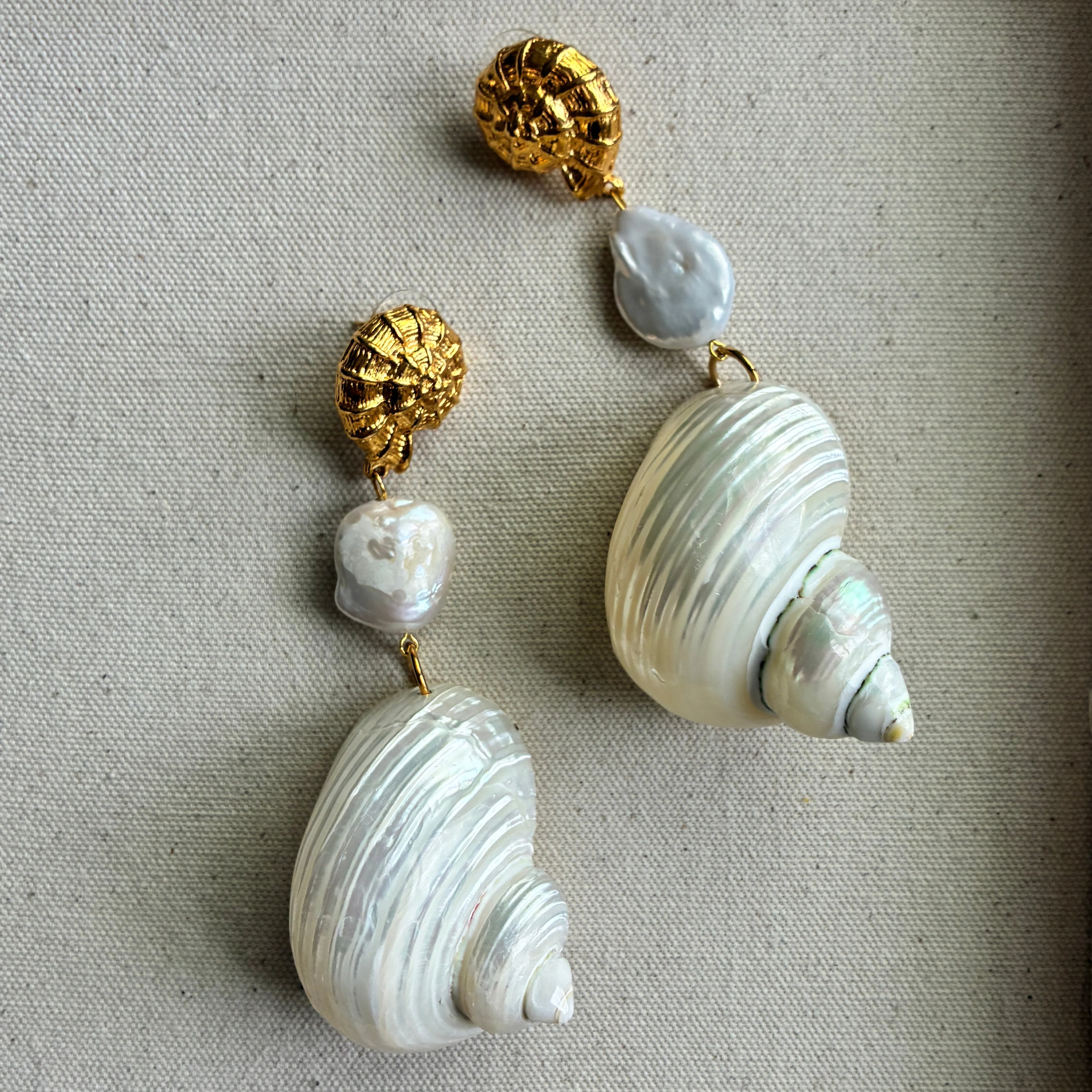 Long Shell and Pearl Earrings - Image 3