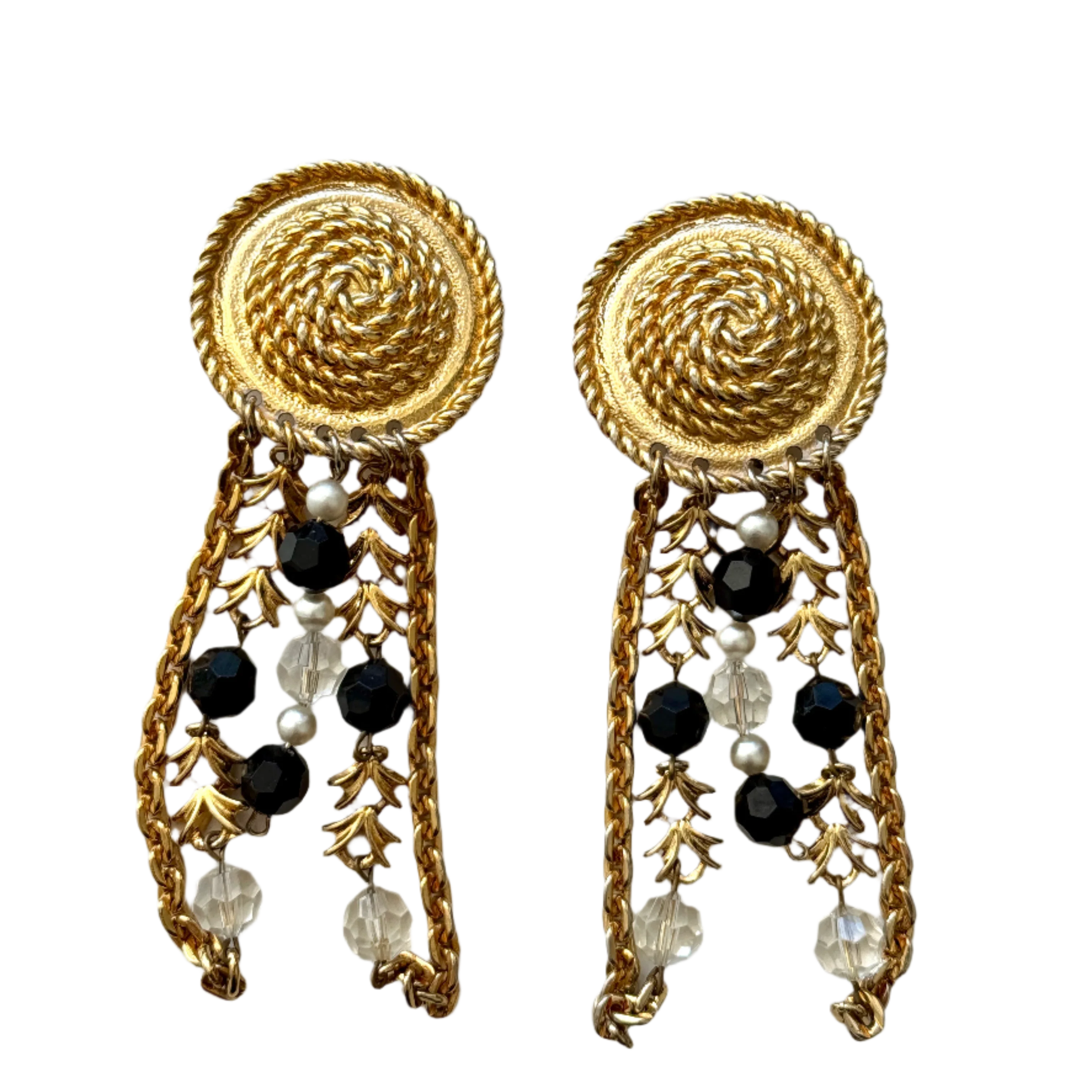 Massive 80s Gold Rope Chain Cascade Earrings