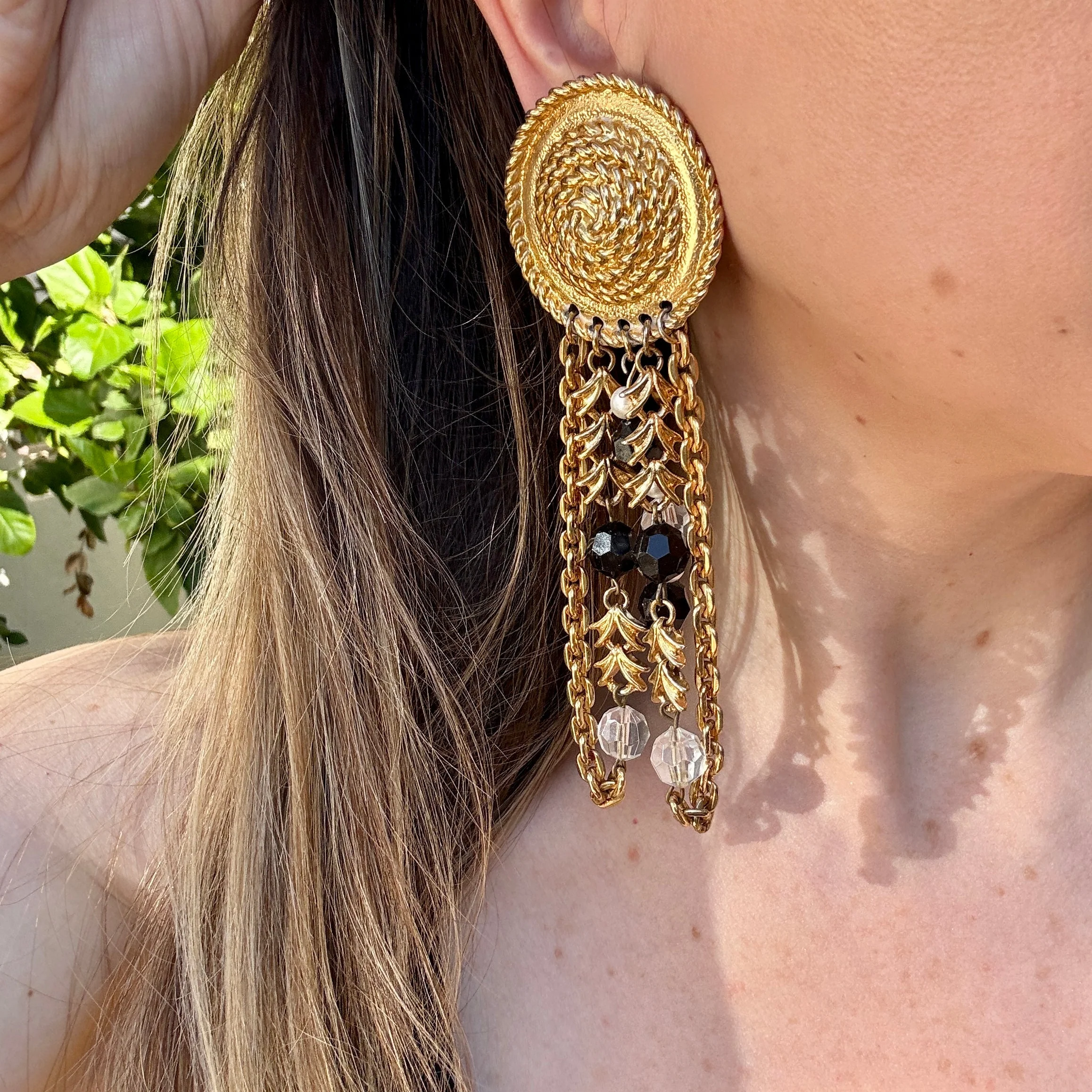 Massive 80s Gold Rope Chain Cascade Earrings - Image 2