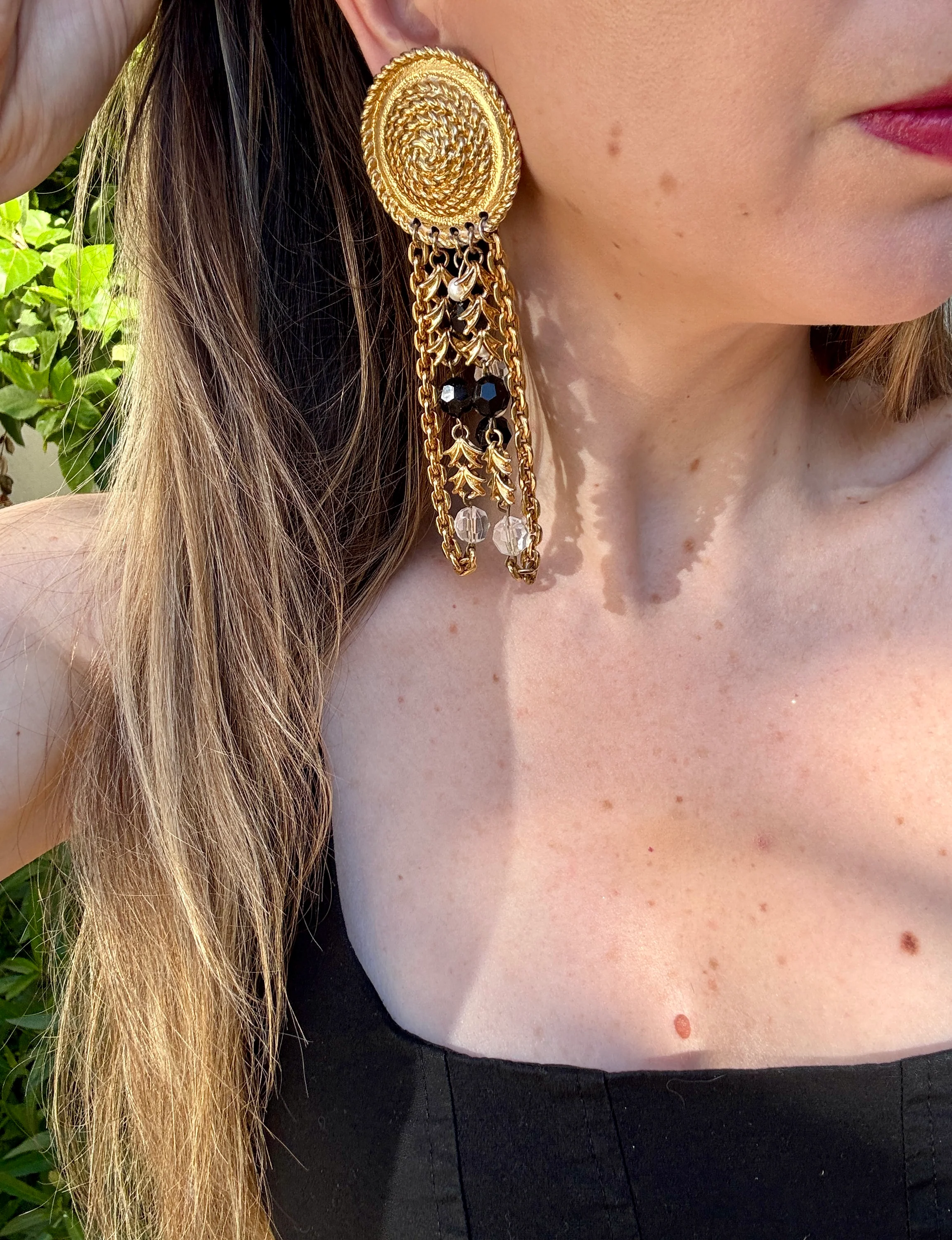Massive 80s Gold Rope Chain Cascade Earrings - Image 3