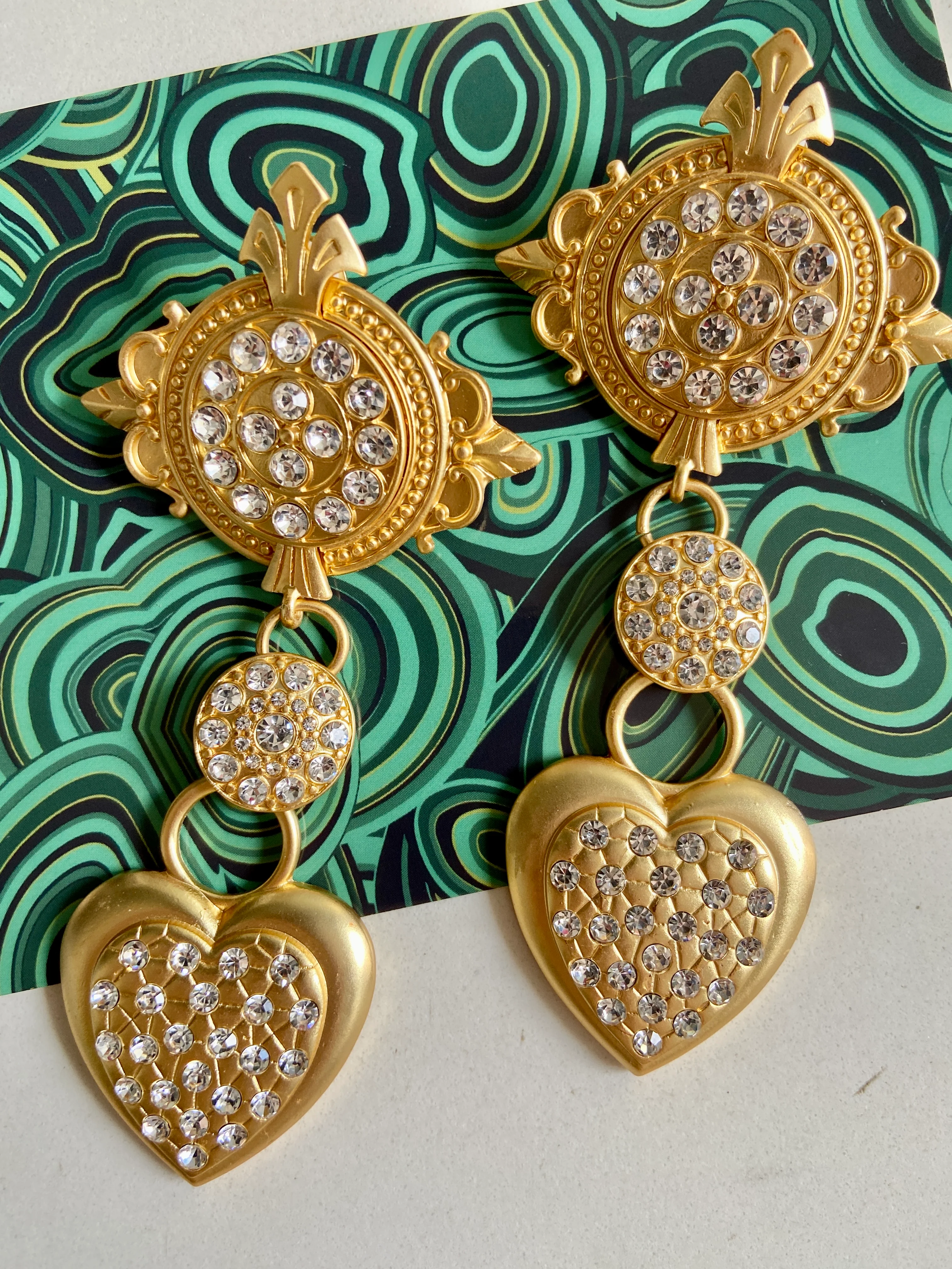 Brushed Gold Heart Shoulder Duster Earrings - Image 4