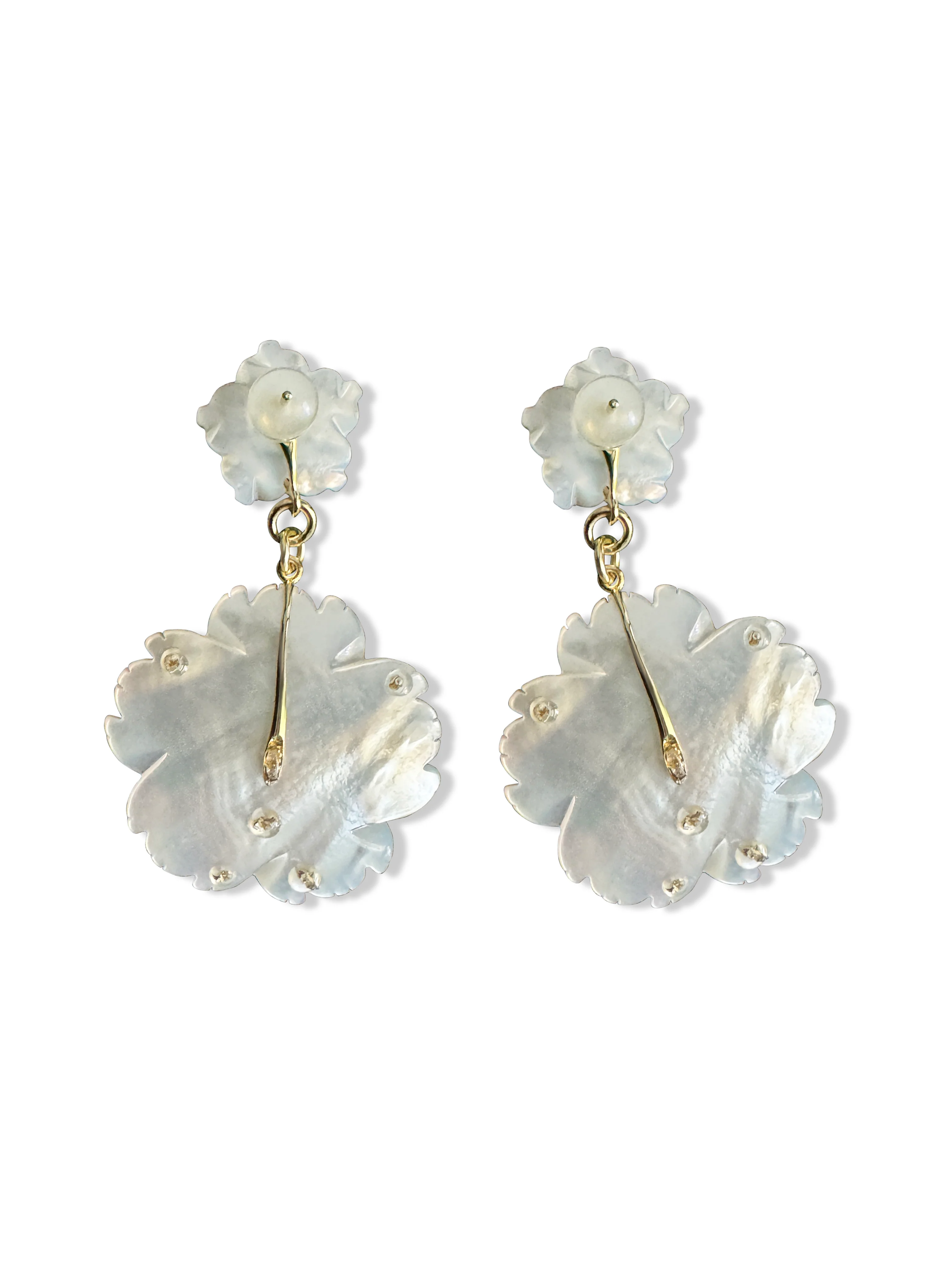 Mother of Pearl Double Flower Earrings - Image 3