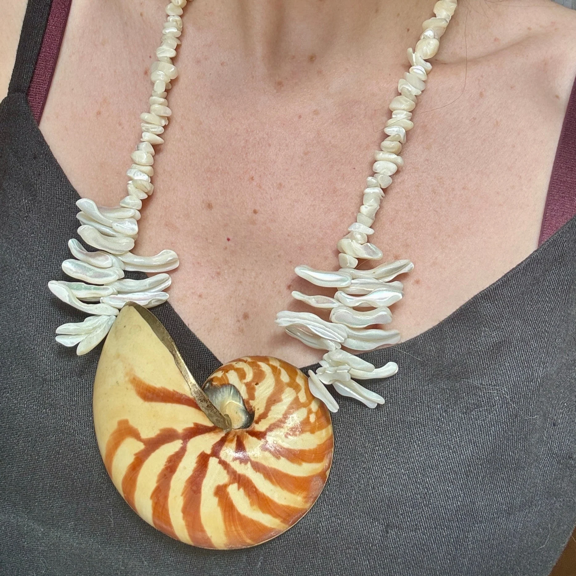 Fabulous Huge Nautilus Shell Statement Necklace - Image 2