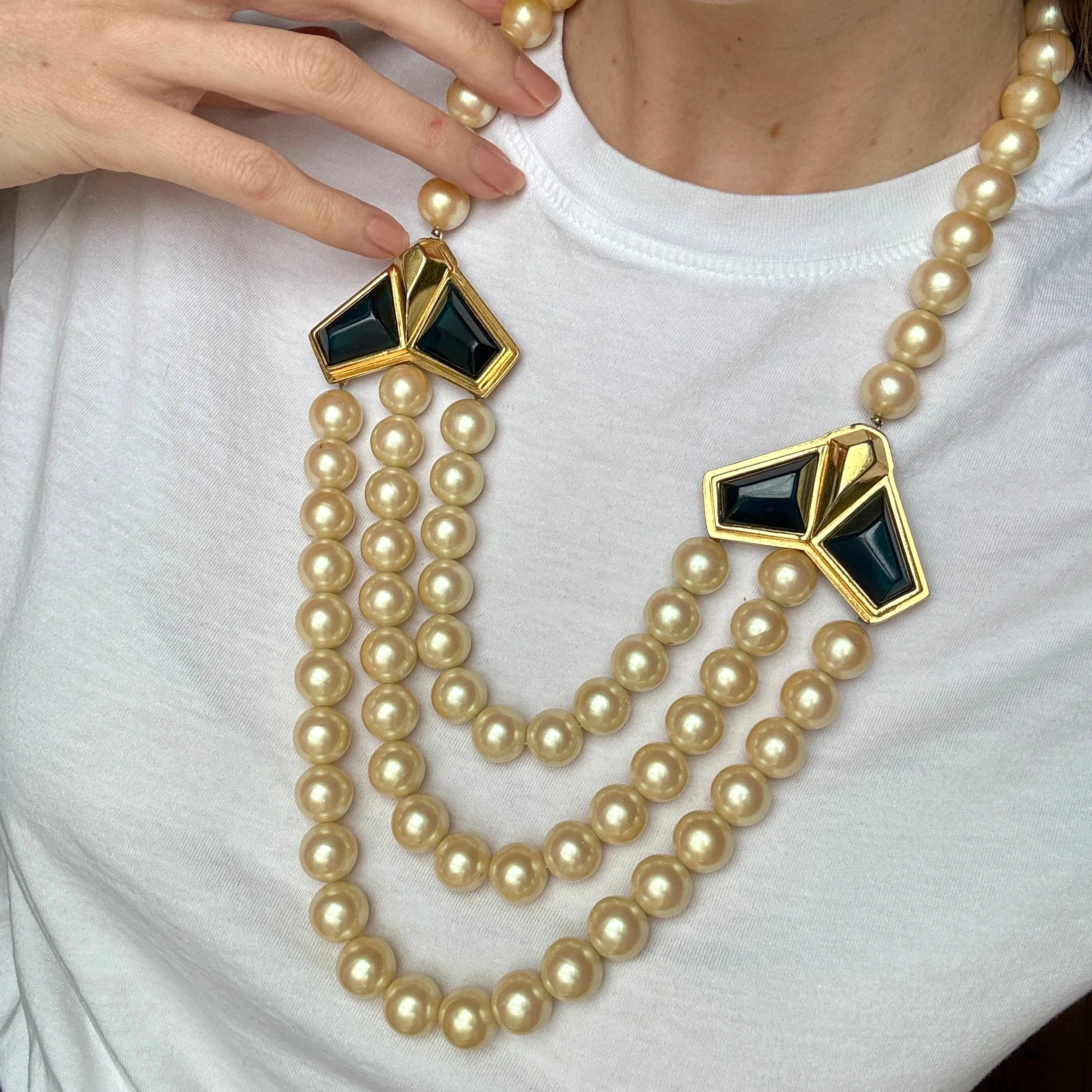 Rare Designer Yves Saint Laurent Faux Pearl Statement Necklace - Image 2