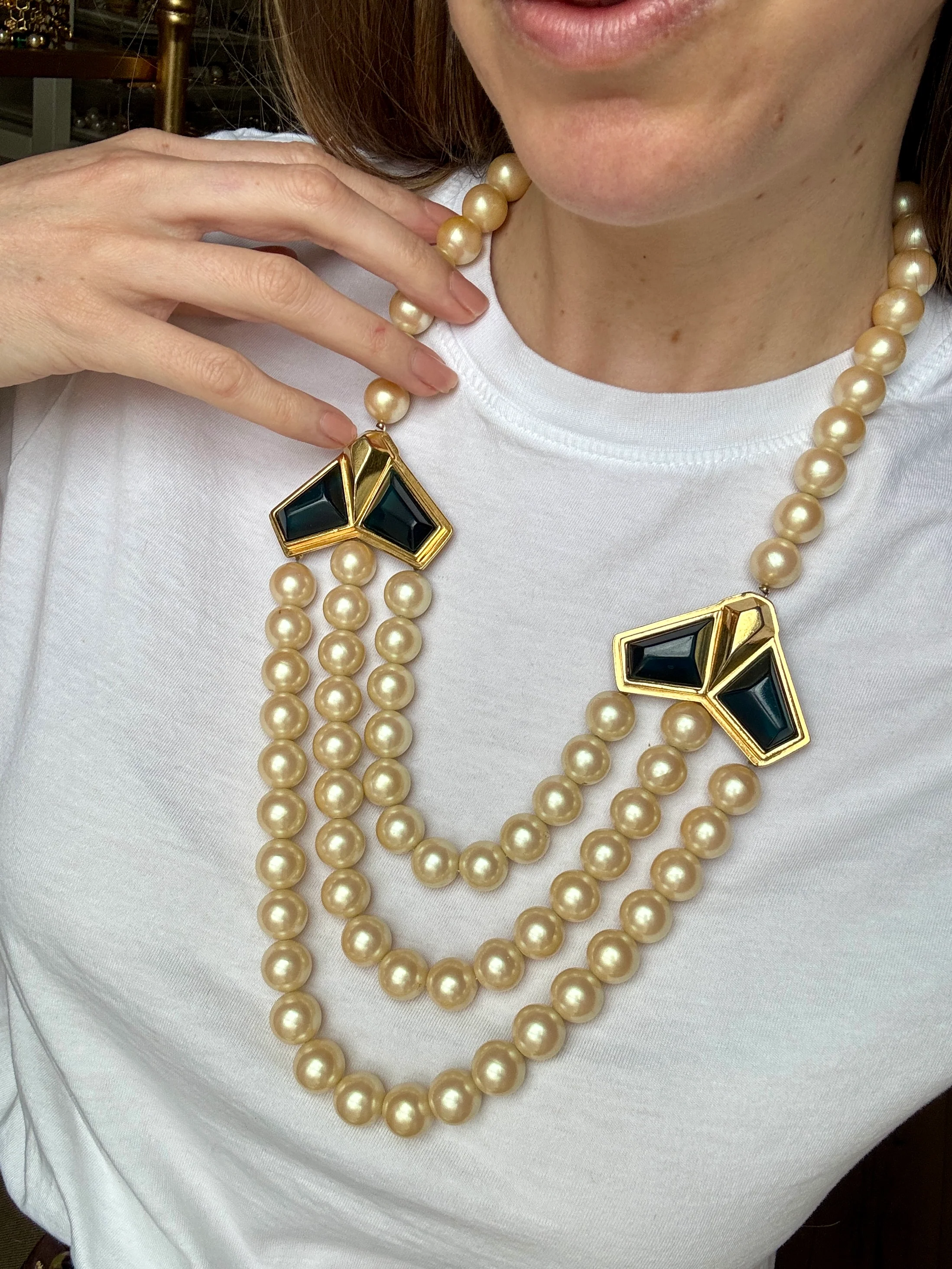 Rare Designer Yves Saint Laurent Faux Pearl Statement Necklace - Image 3