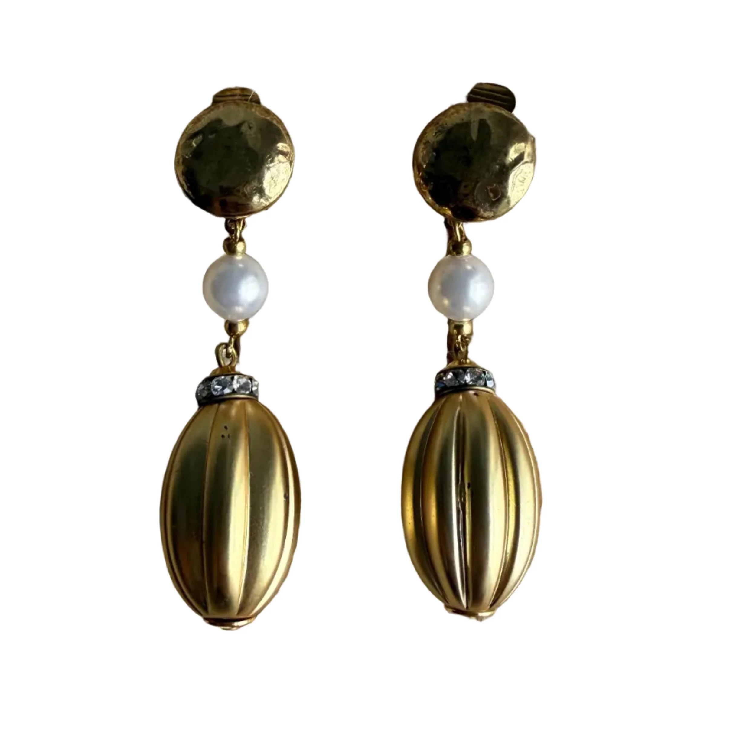 Vintage Delicate Pearl Drop and Gold Clip Earrings