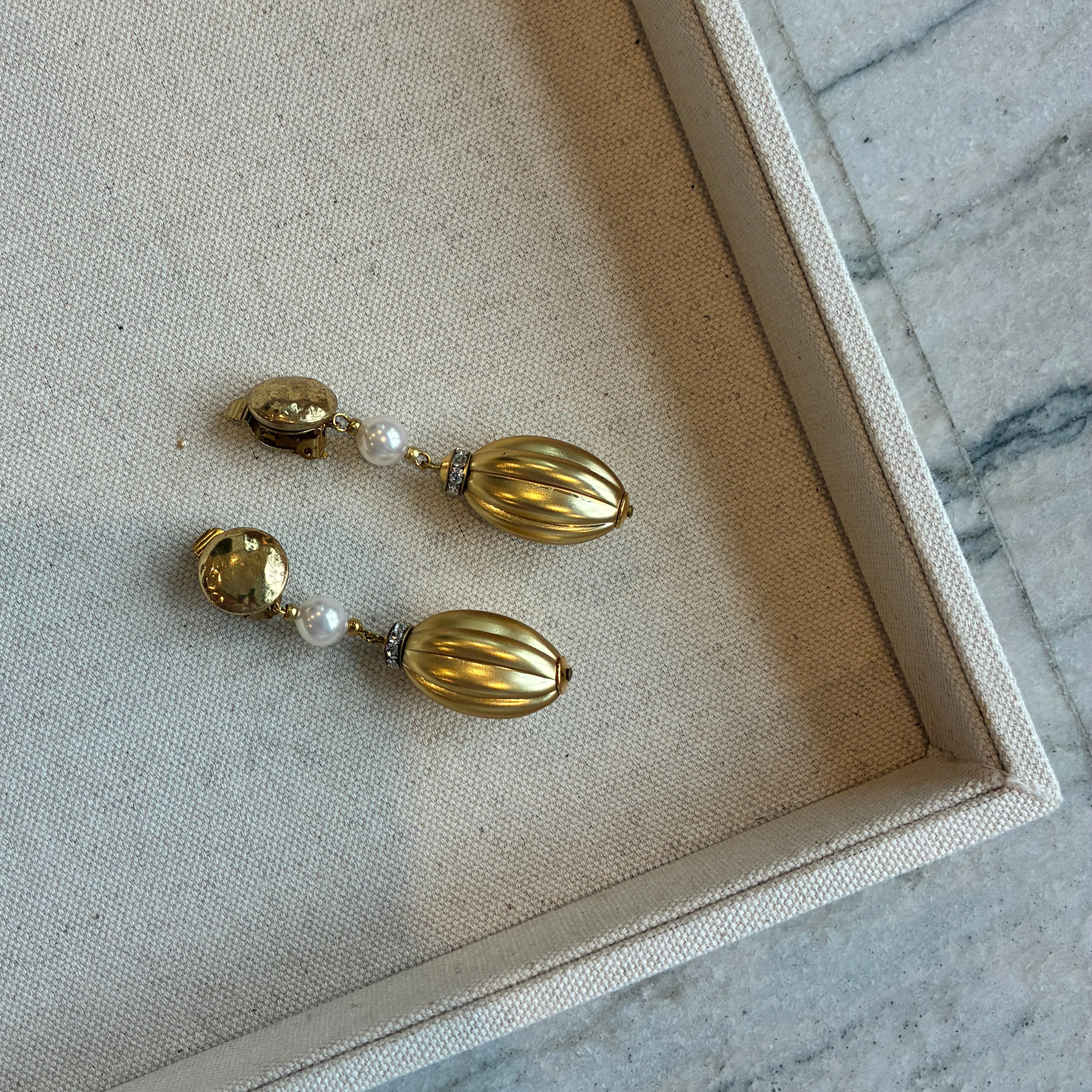 Vintage Delicate Pearl Drop and Gold Clip Earrings - Image 3