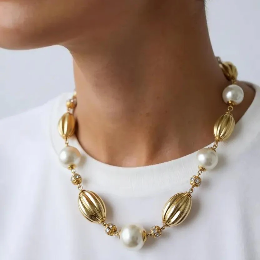 Vintage French Pearl & Gold Statement Necklace - Image 3