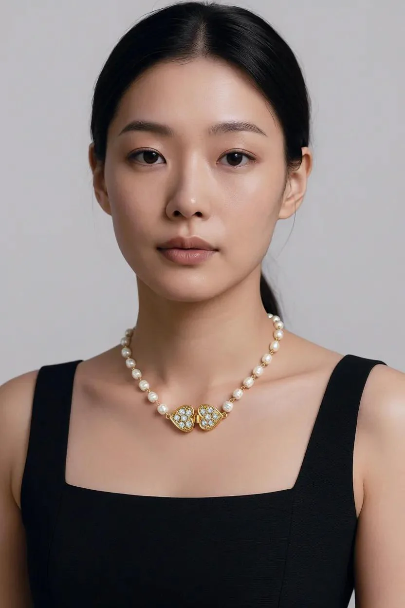 French Faux Pearl Heart Clasp Necklace - Image 3