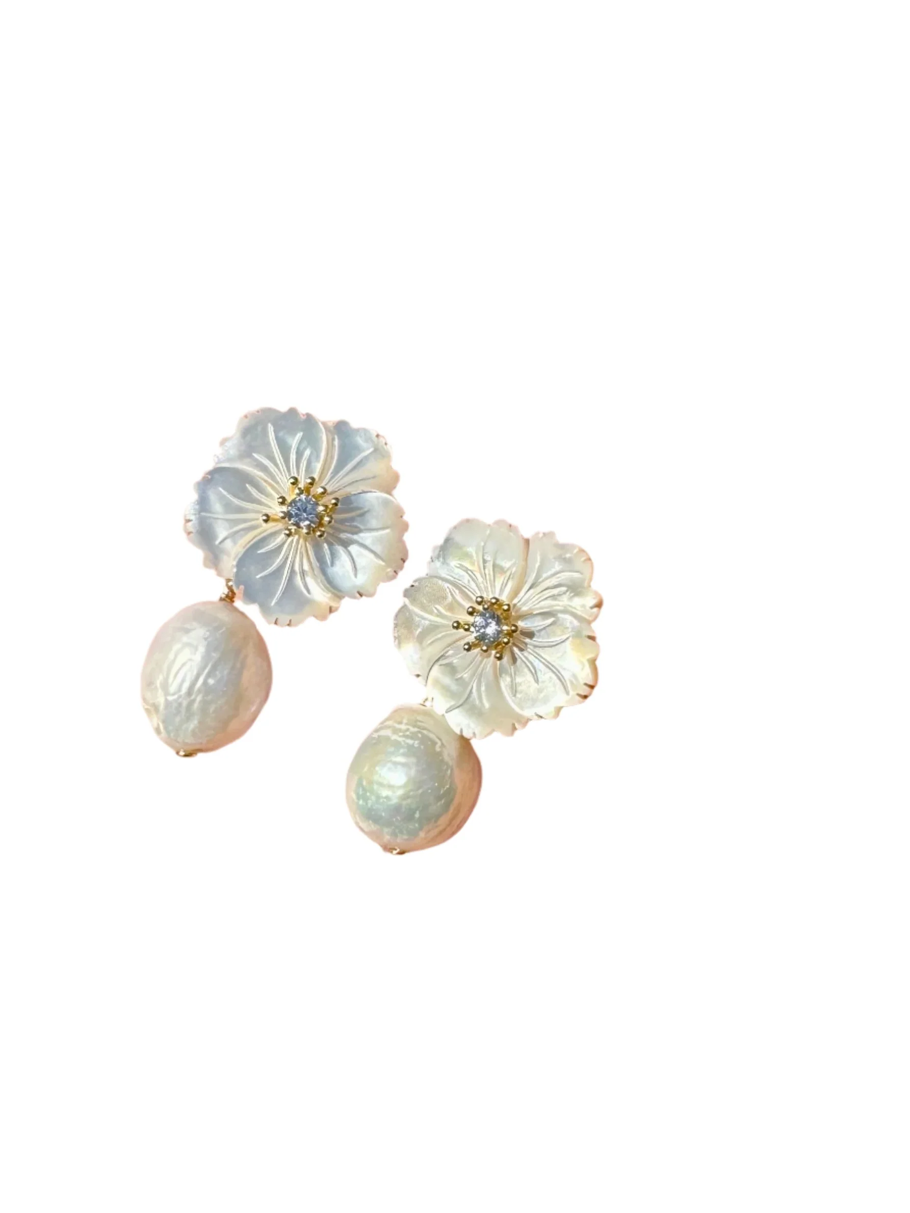 Pearl Drop Flower Drop Earrings - Image 5
