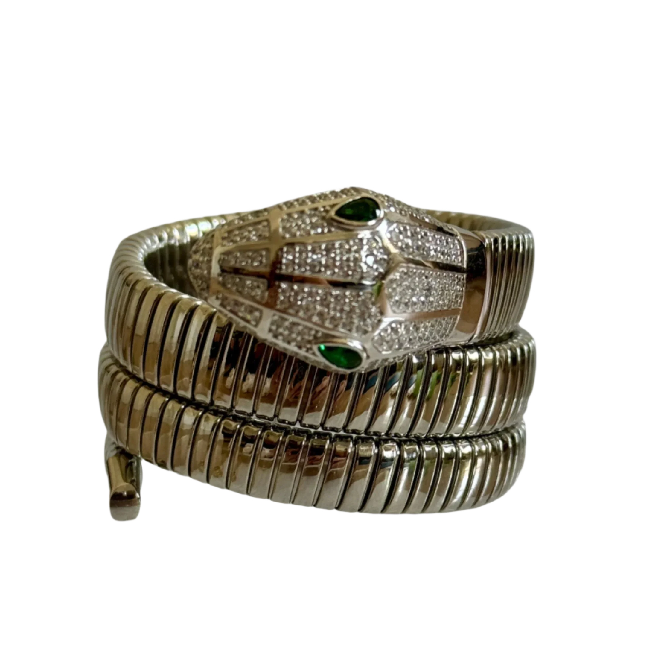 Petite Sterling Silver Crystal Triple Wrap Snake Bracelet