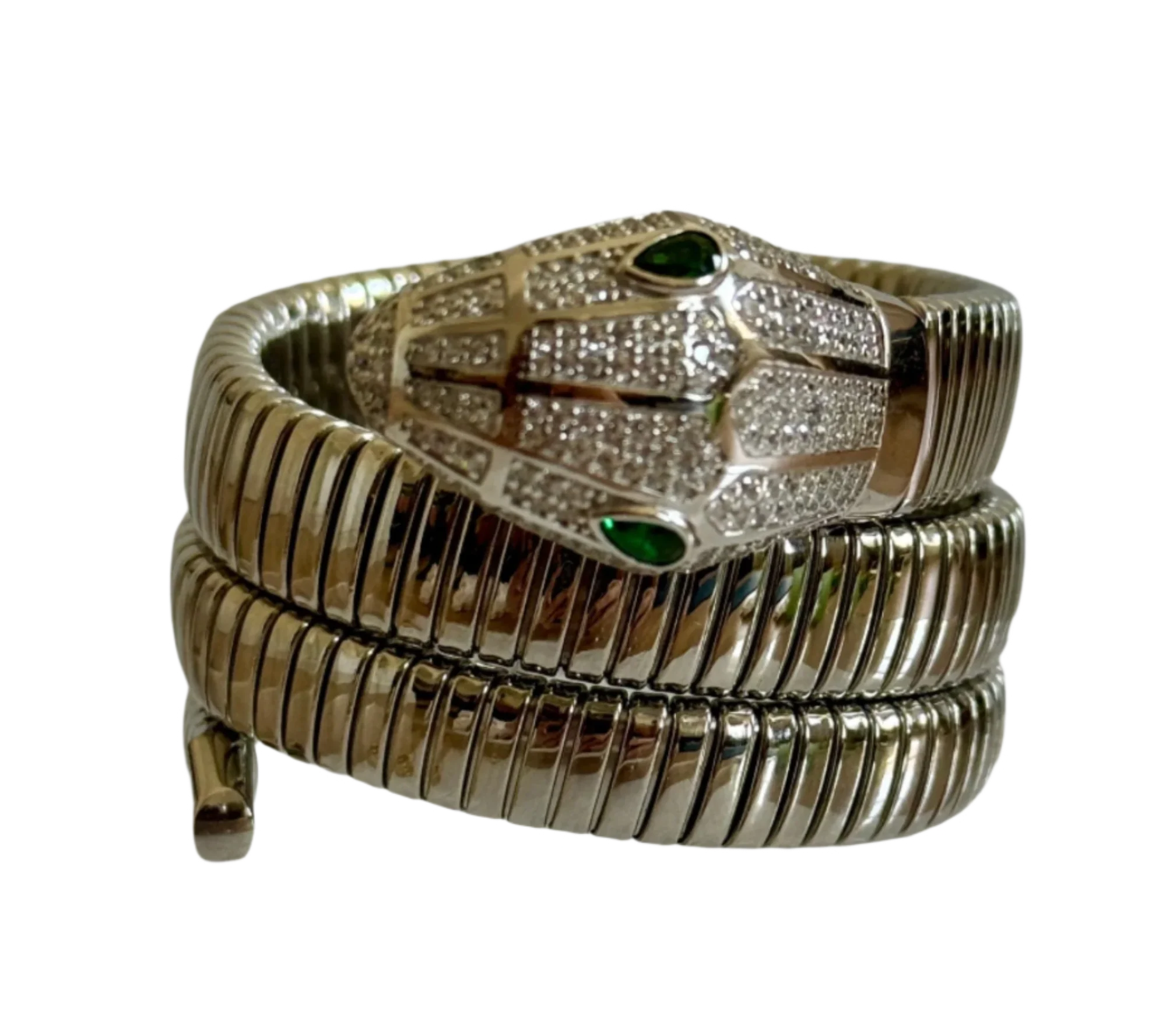 Petite Sterling Silver Crystal Triple Wrap Snake Bracelet - Image 4