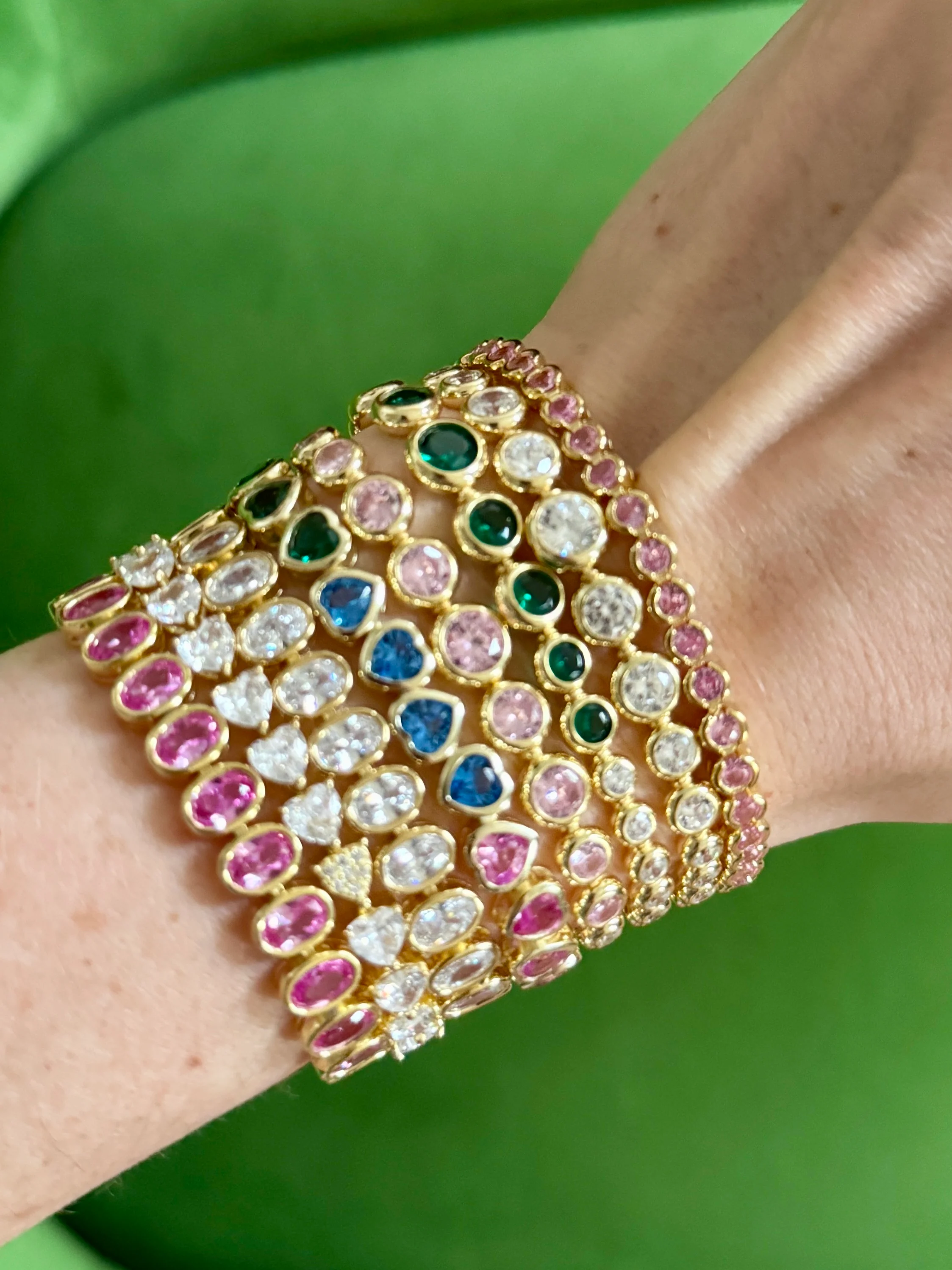 Pink and Diamond Crystal Round Bezel Tennis Bracelet - Image 2