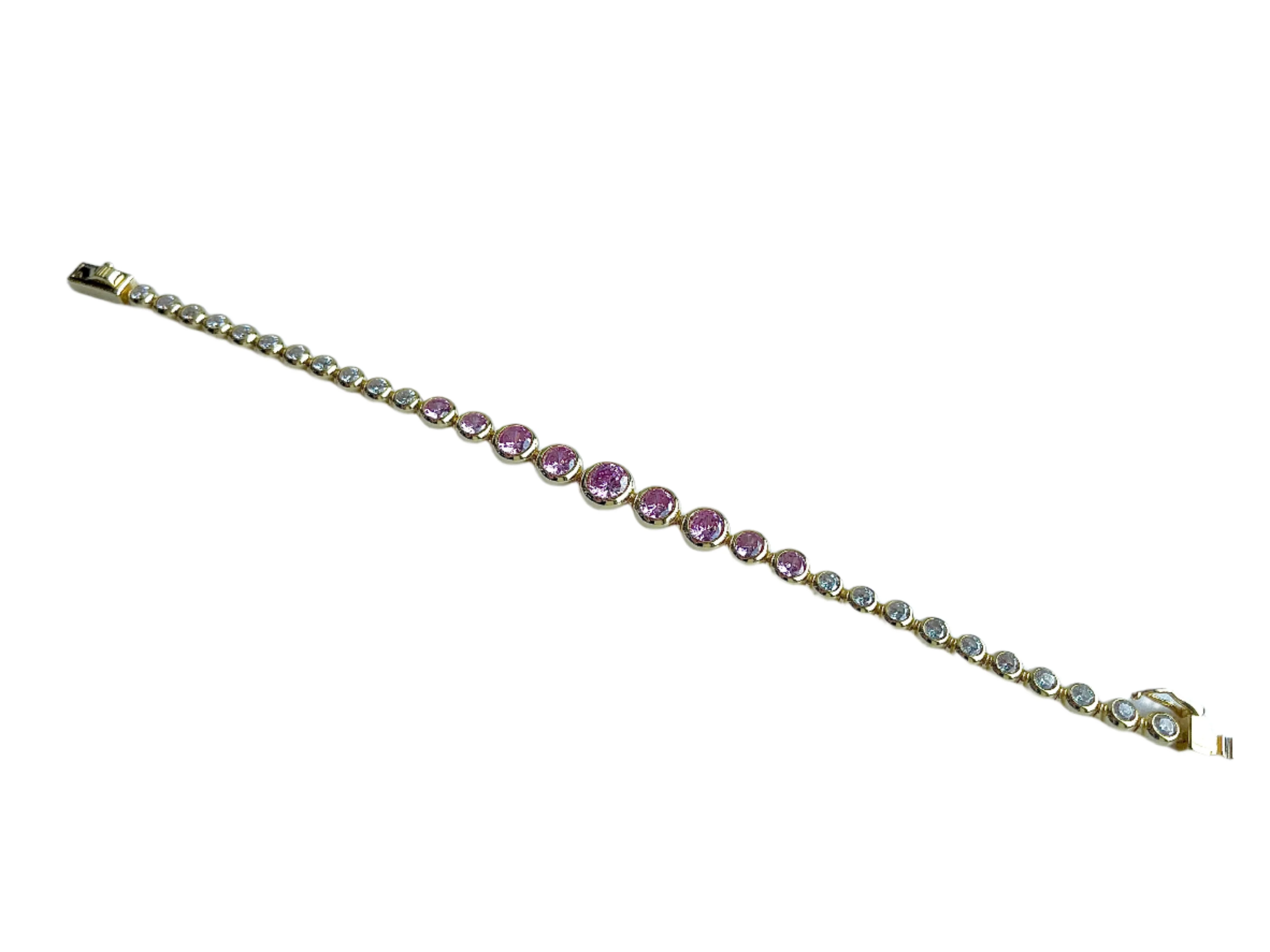 Pink and Diamond Crystal Round Bezel Tennis Bracelet - Image 4