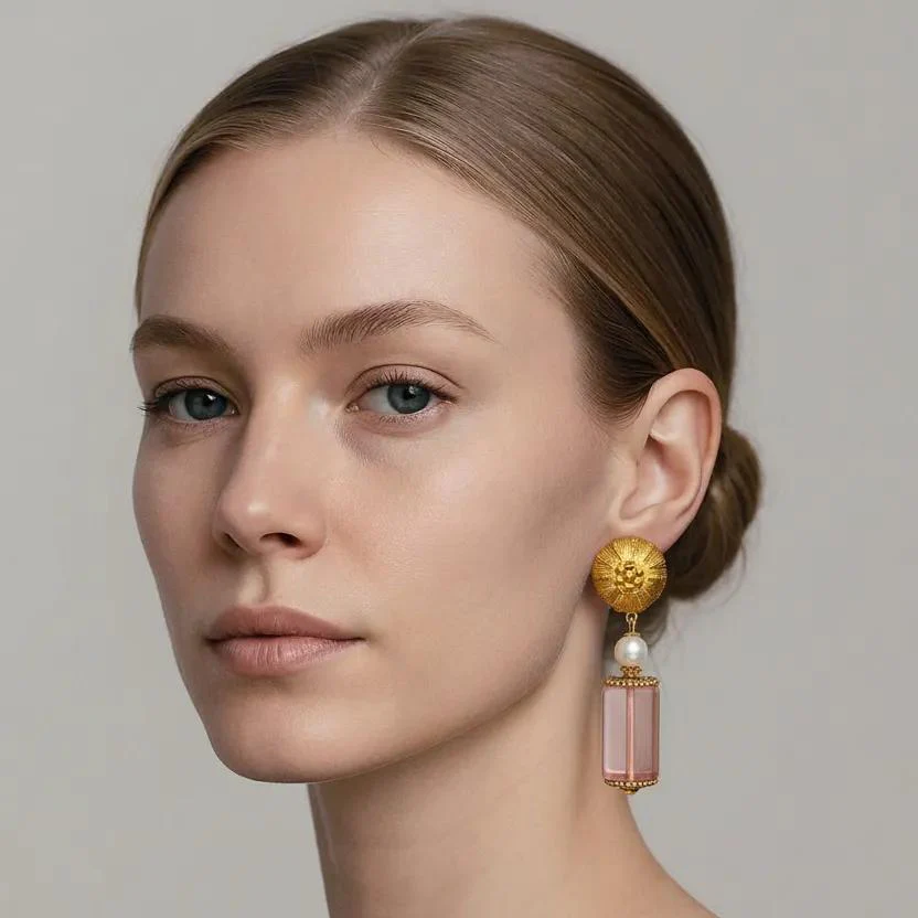 Vintage 60s French Pink Lucite & Pearl Earrings - Image 2