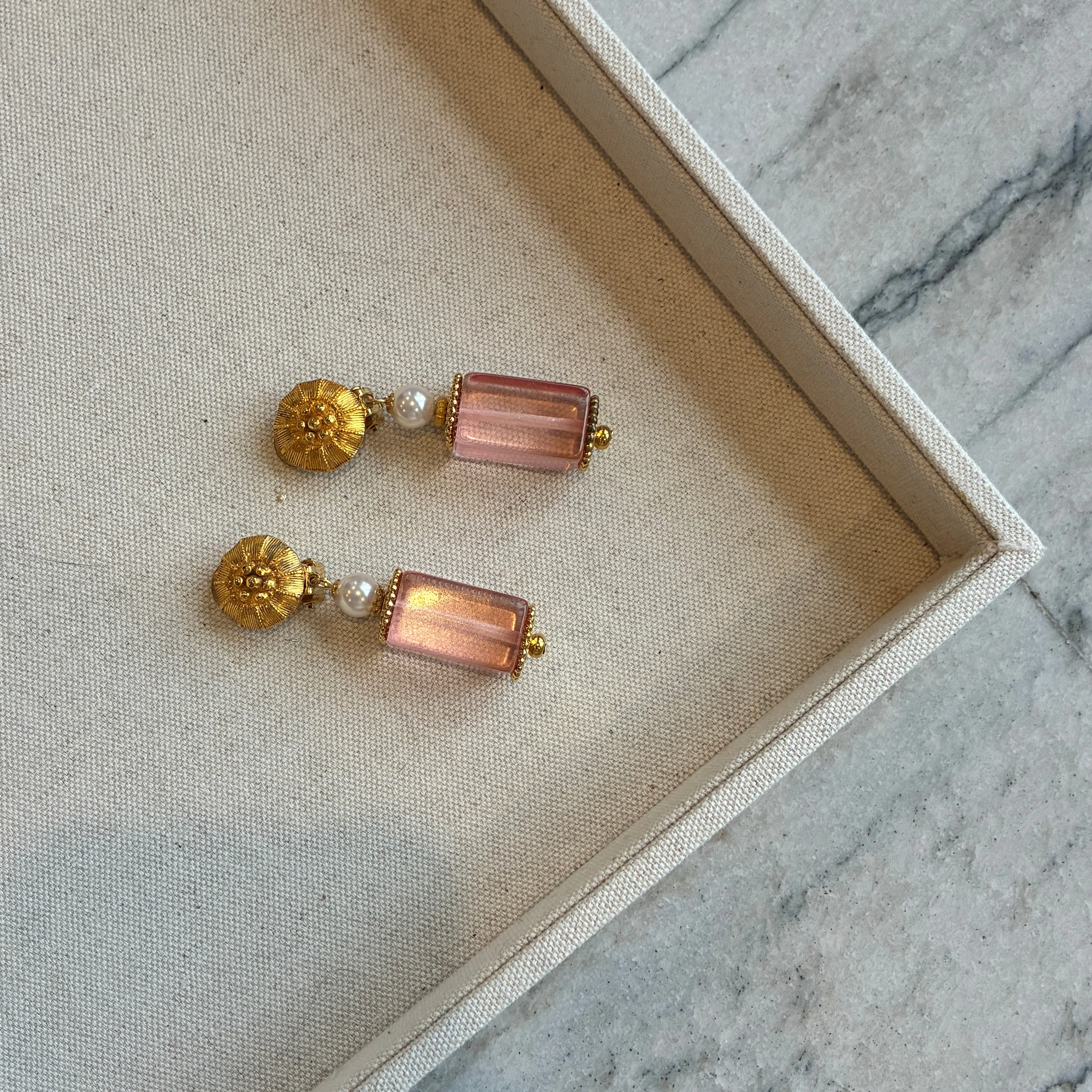 Vintage 60s French Pink Lucite & Pearl Earrings - Image 3