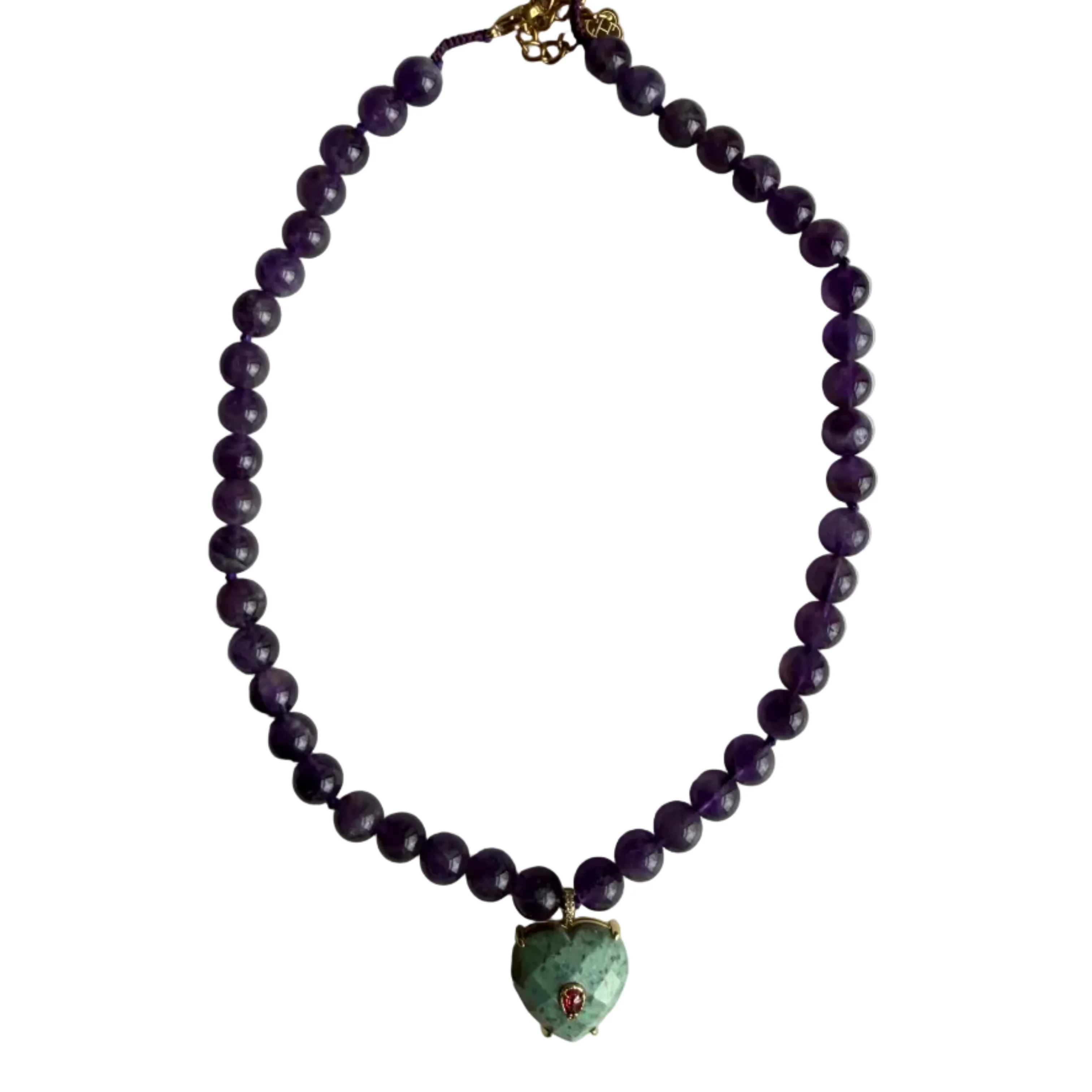 Amethyst Bead & Phoenix Stone Heart Necklace - Image 4