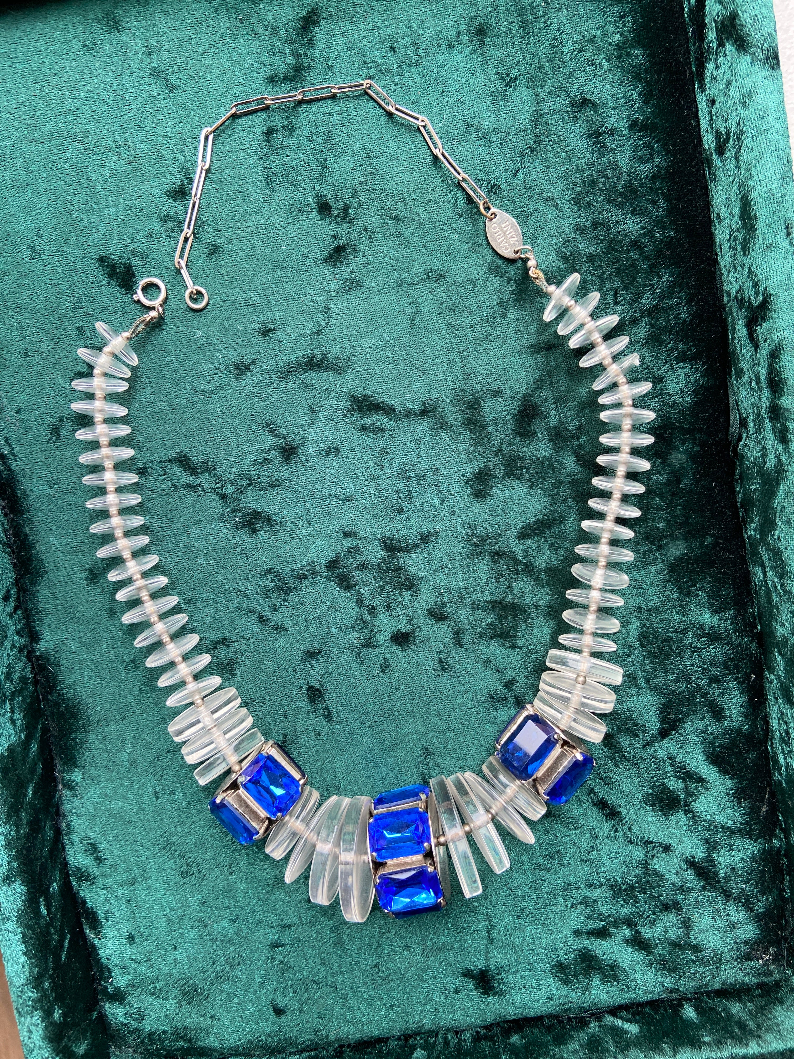 Designer Carlo Zini Lucite Blue Jewel Statement Necklace - Image 3