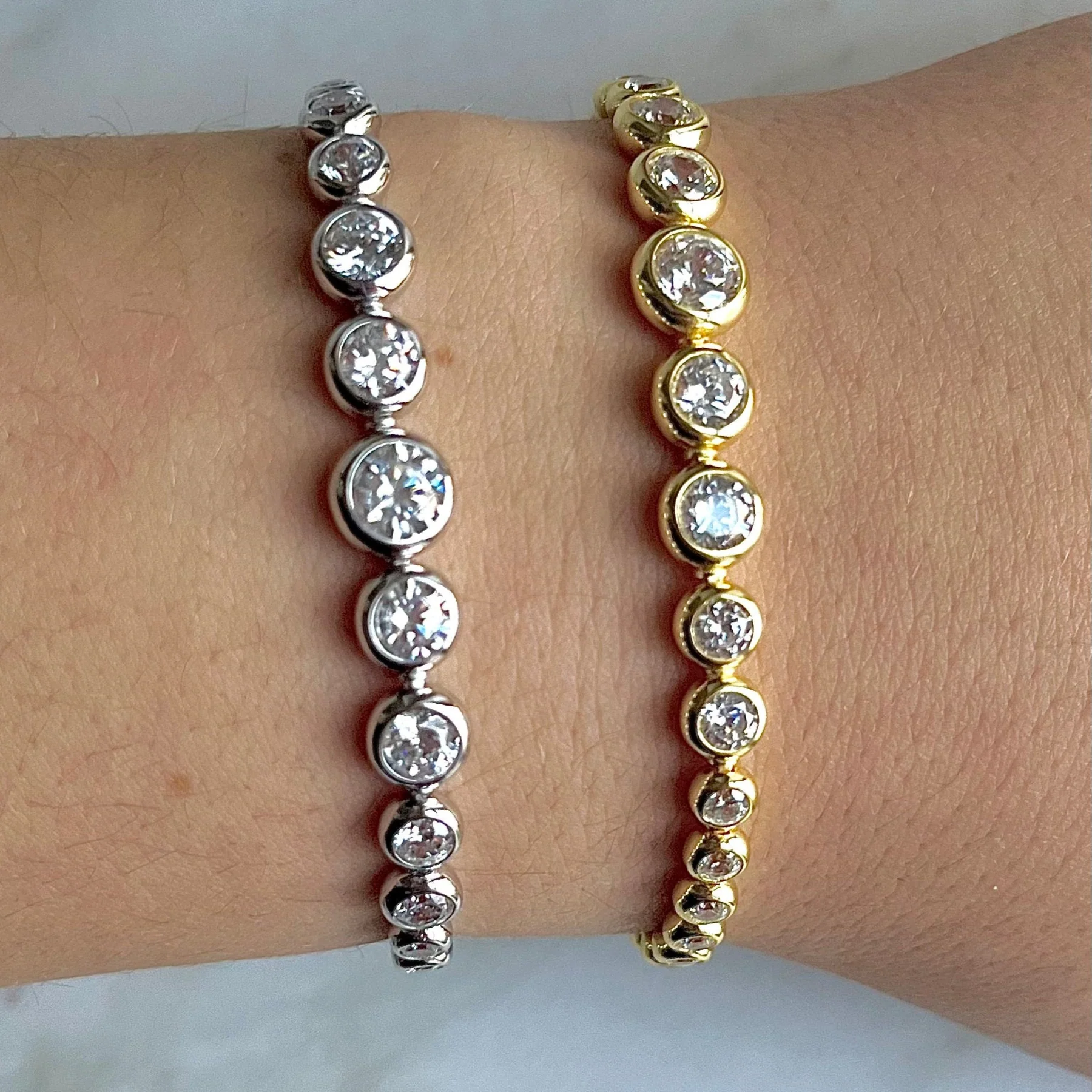 Sterling Silver & Gold Bezel Crystal Tennis Bracelet - Image 2