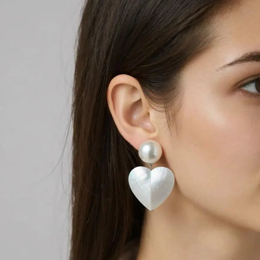 French Mother of Pearl Heart Clip Earrings - Image 2