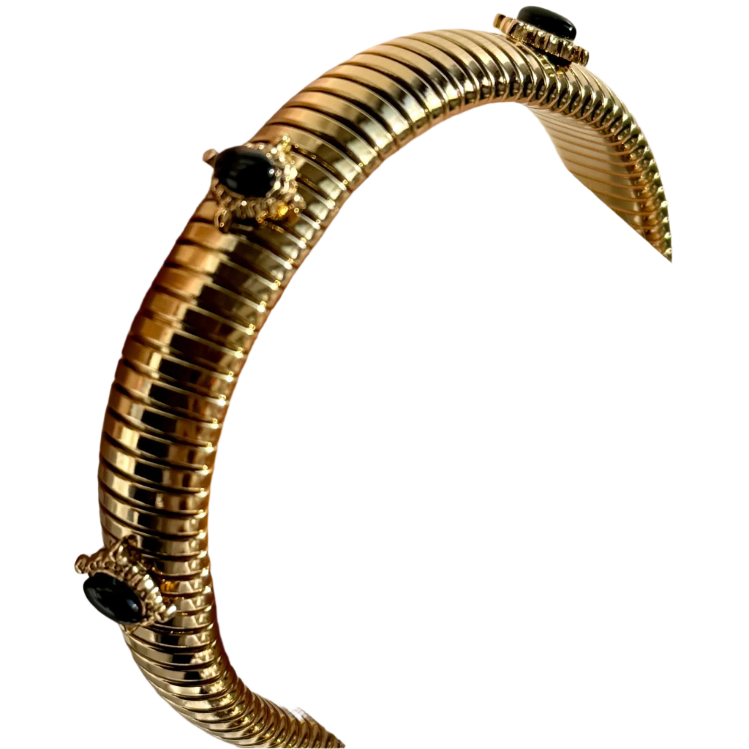Small Onyx Stone Gold Omega Bracelet