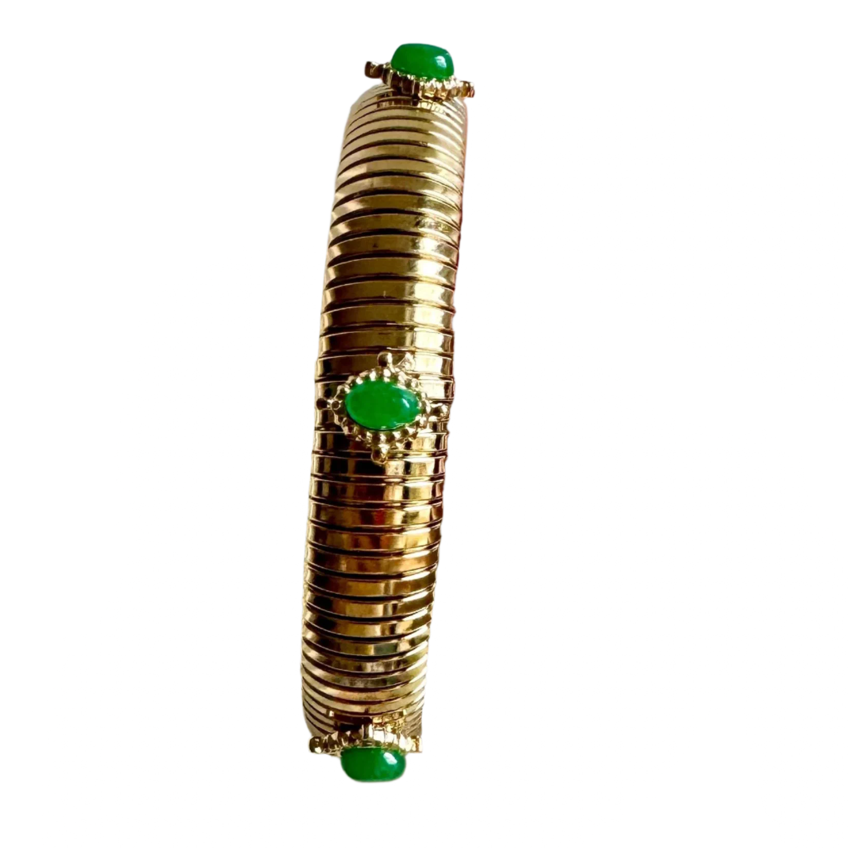 Small Green Stone Gold Omega Bracelet