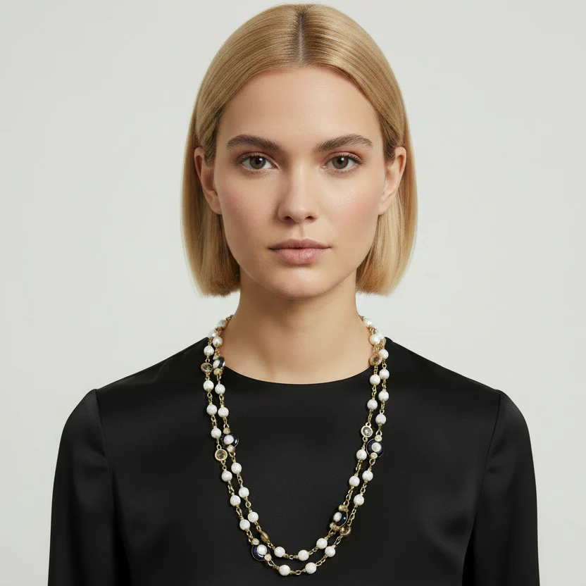 St. John Black and White Enamel Vintage Necklace - Image 2