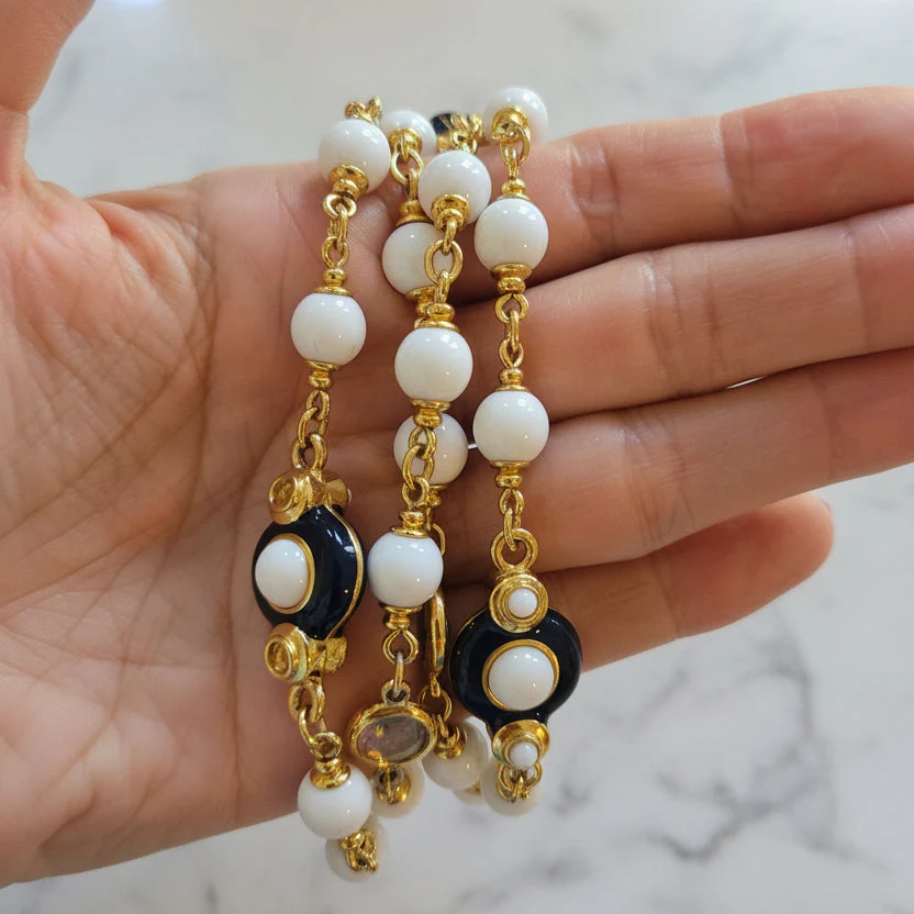 St. John Black and White Enamel Vintage Necklace - Image 3