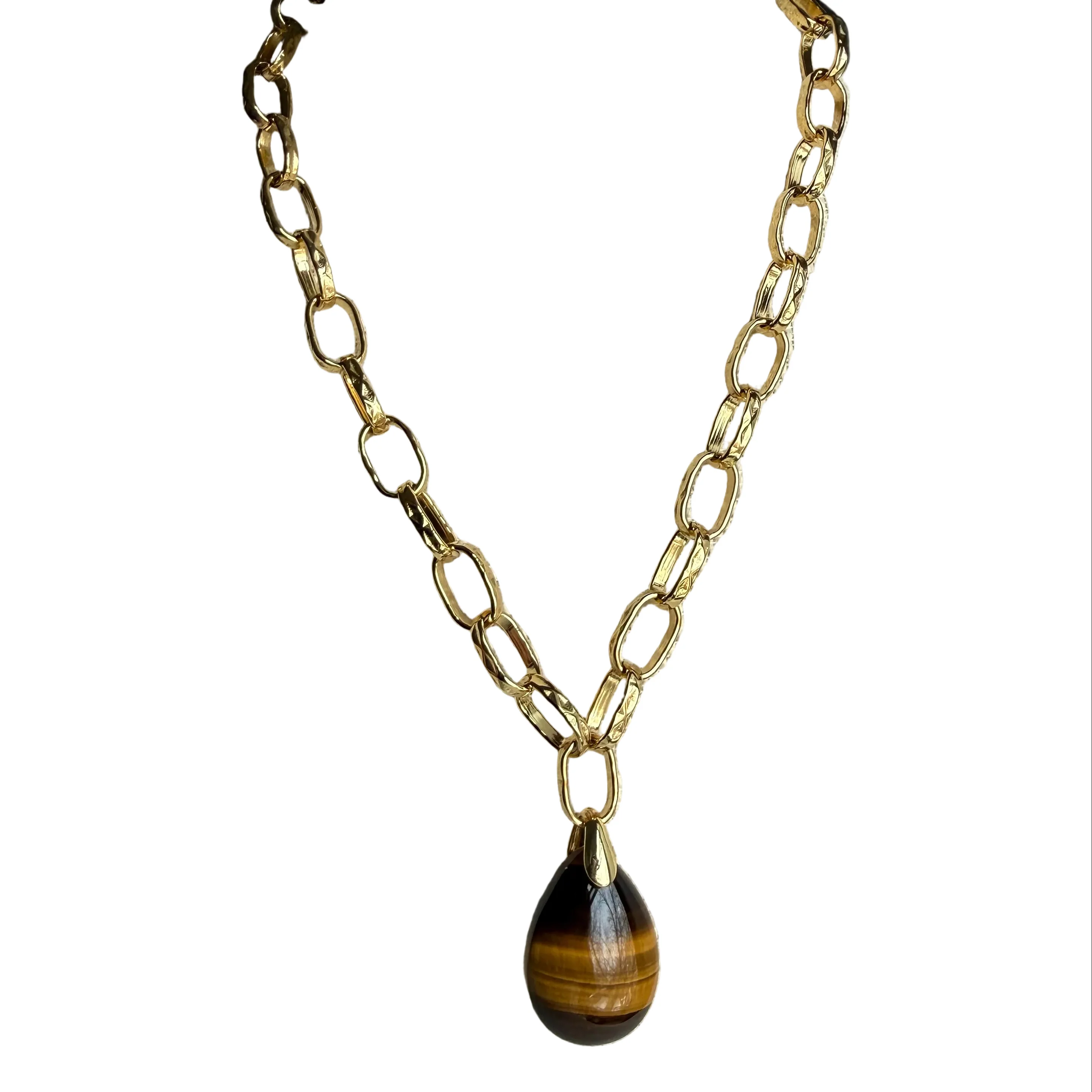 French Tiger Eye Teardrop Necklace