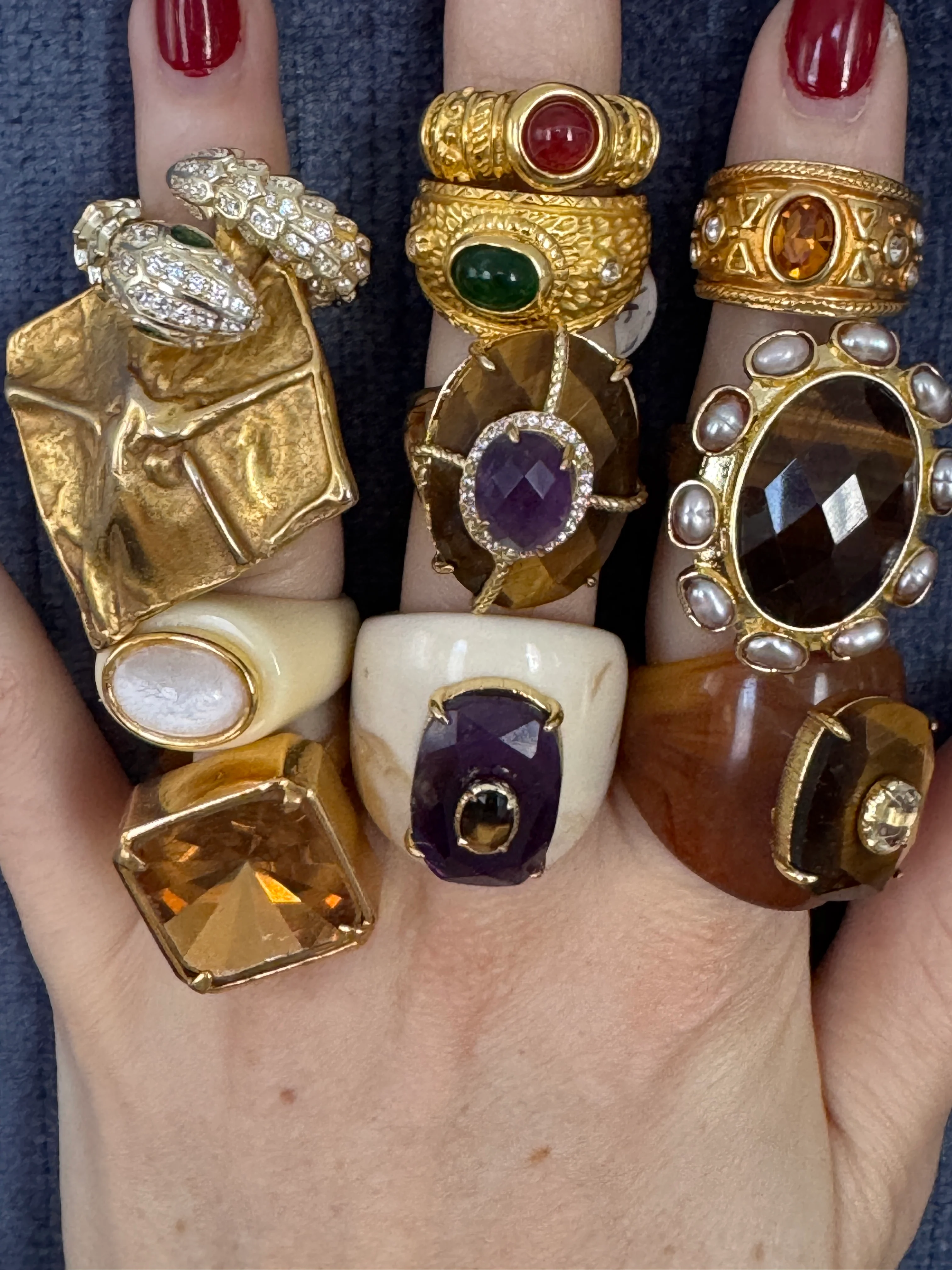 Tiger’s Eye & Pearl Cocktail Ring - Image 6