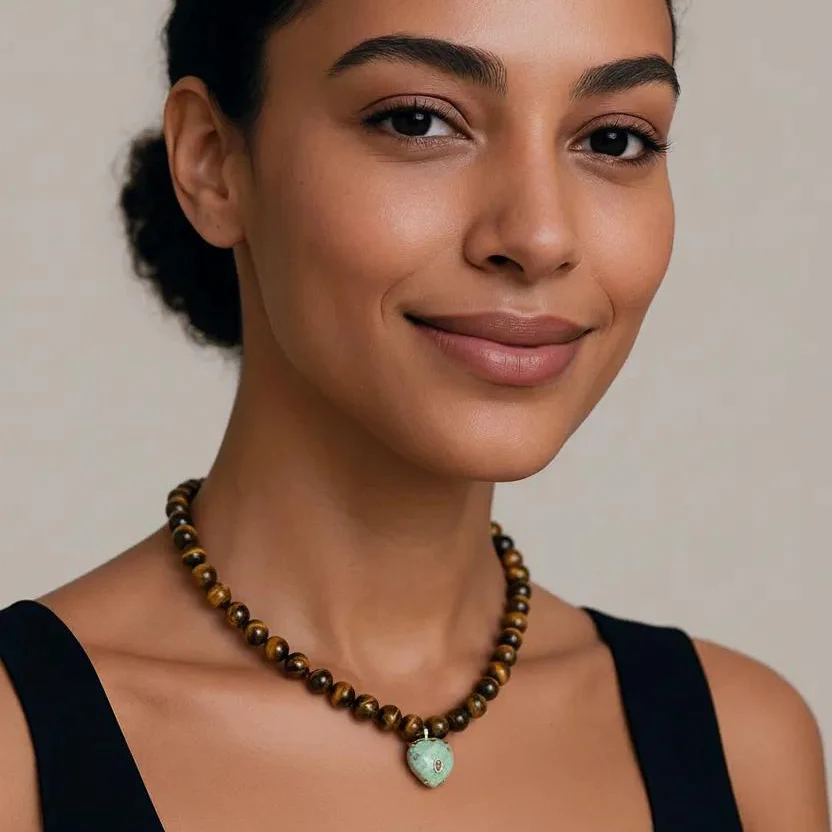 Tiger's Eye and Phoenix Stone Heart Necklace - Image 2