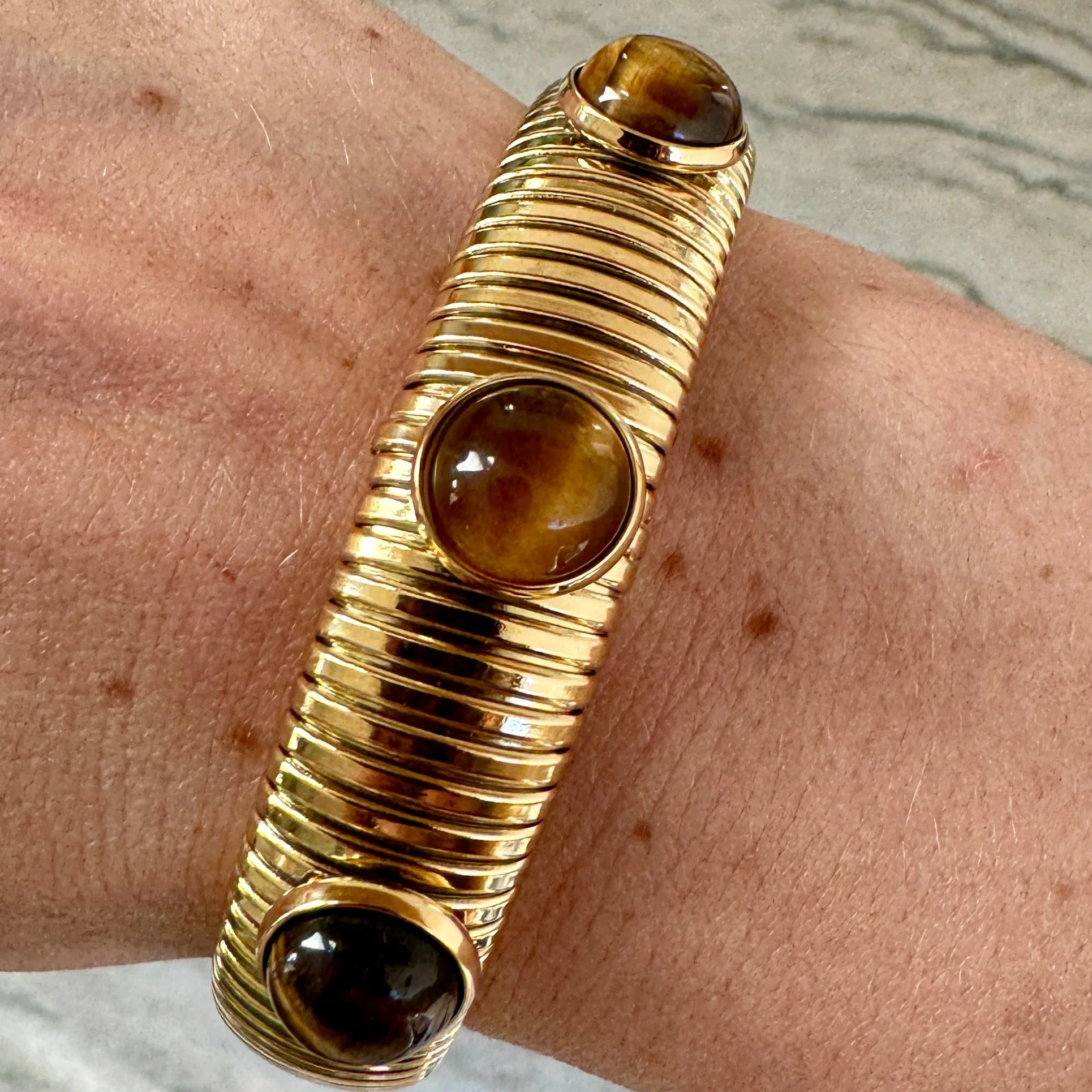 Tiger's Eye or Lapis Gold Plate Omega Bracelet - Image 4