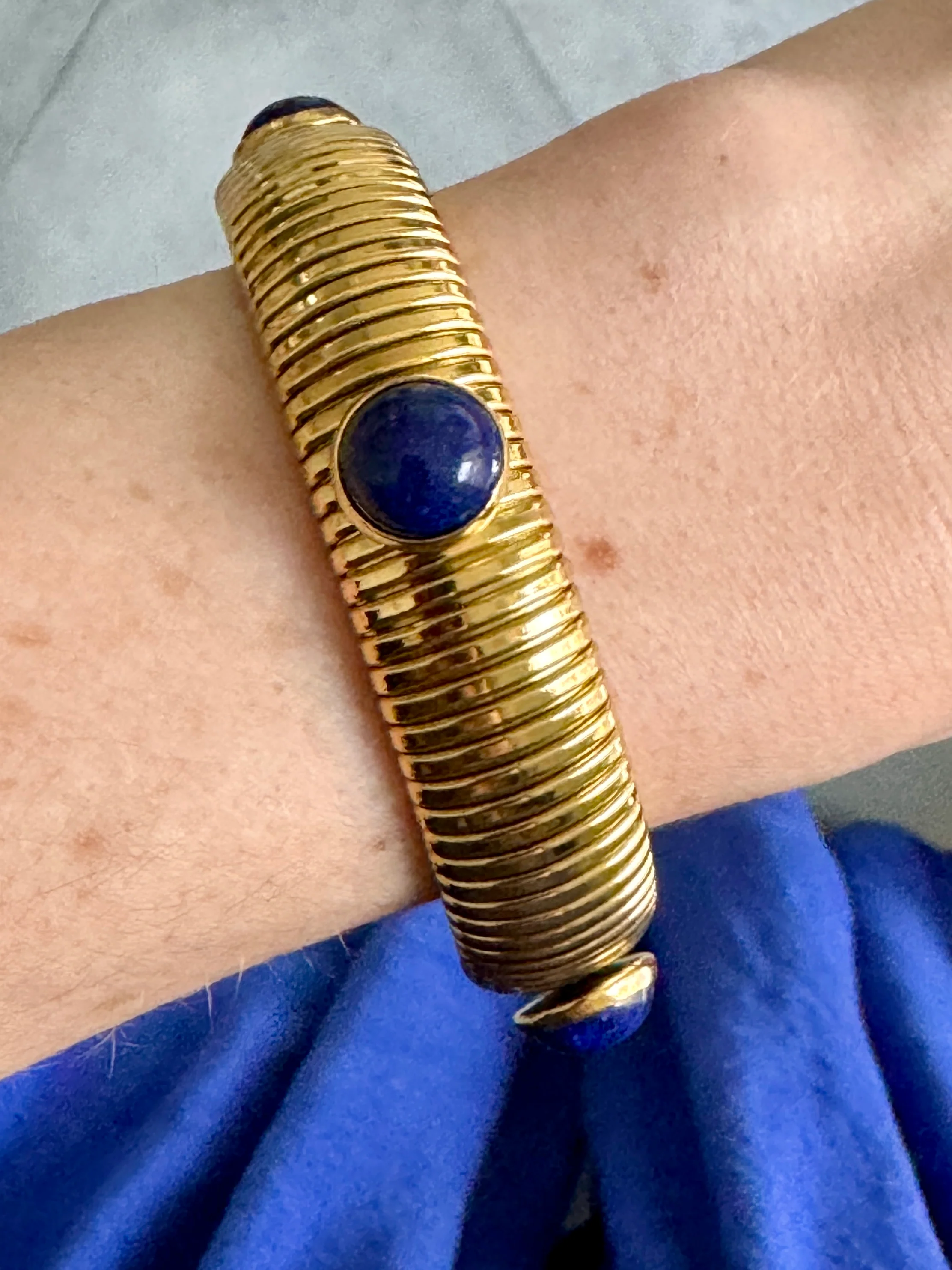 Tiger's Eye or Lapis Gold Plate Omega Bracelet - Image 5