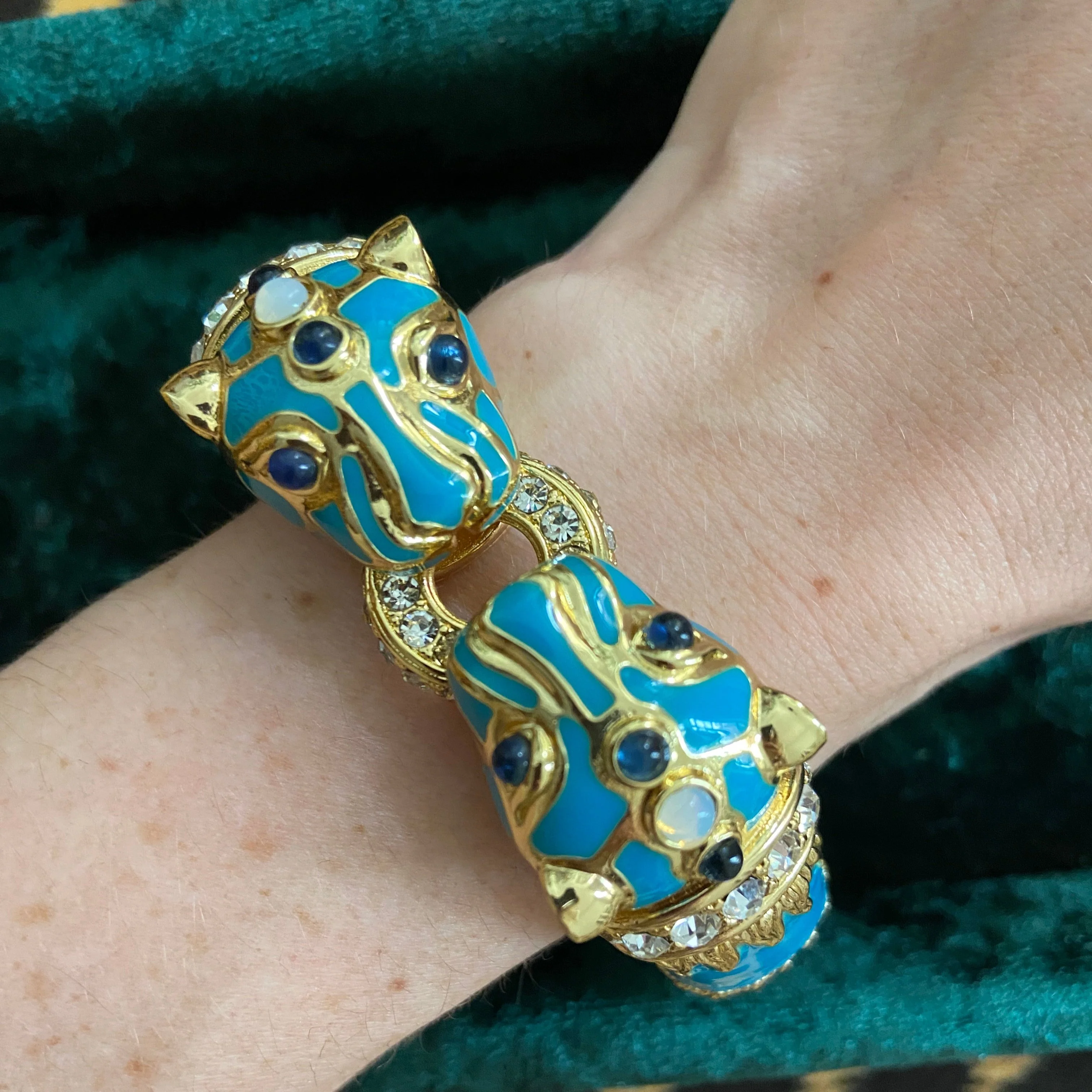 Turquoise Enamel Double Panther Bracelet - Image 2