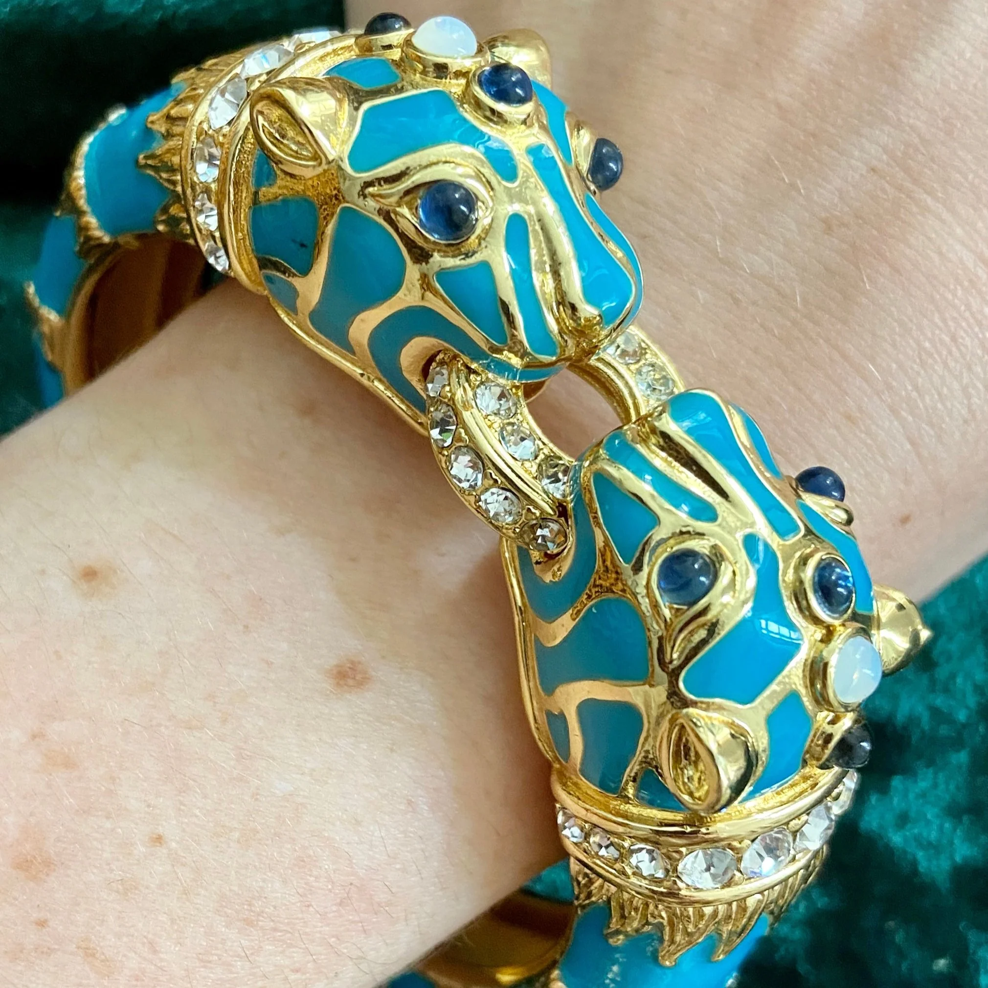 Turquoise Enamel Double Panther Bracelet - Image 3