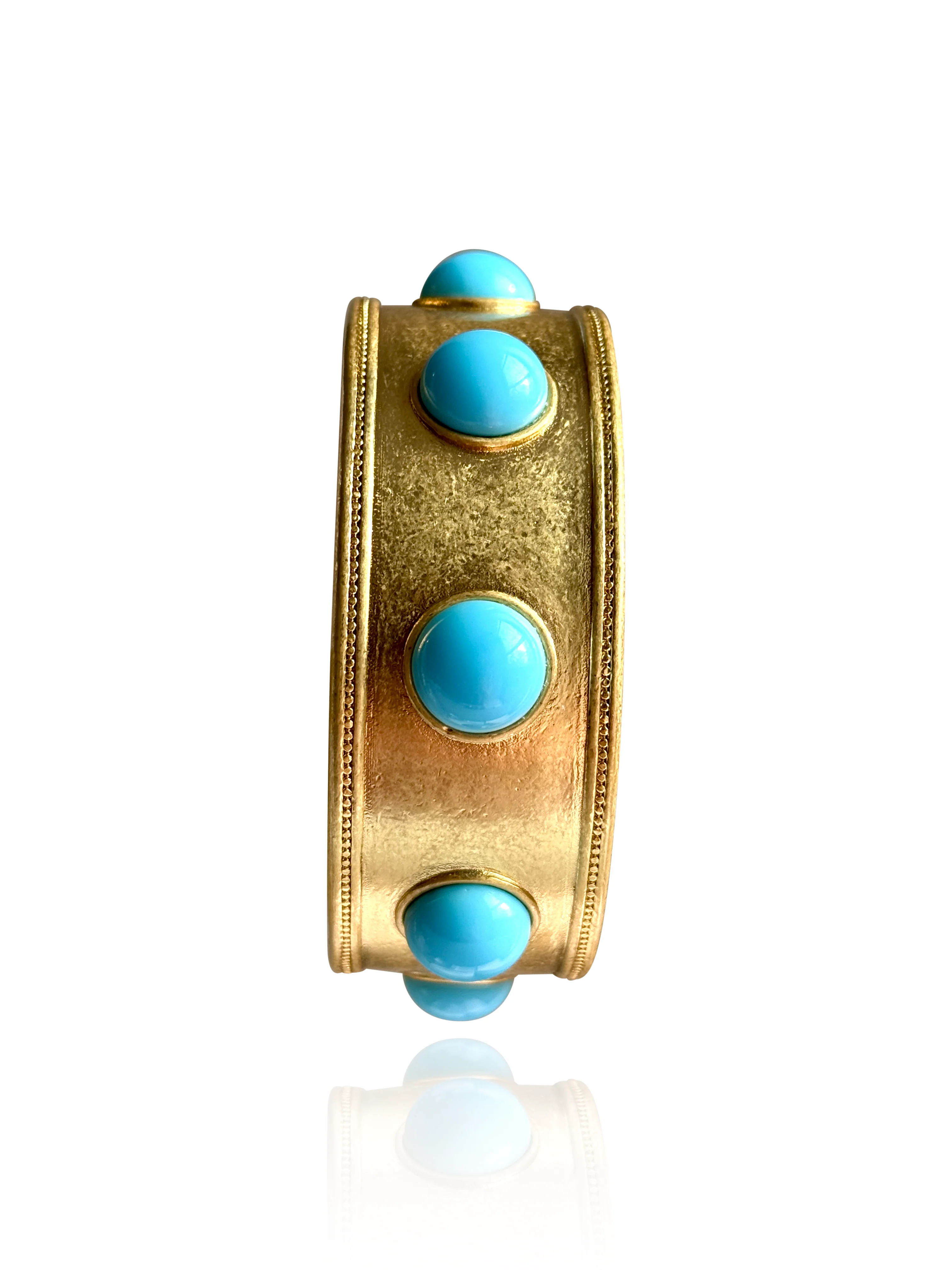 Claire Turquoise or Jade Glass Wide Gold Bangle - Image 4