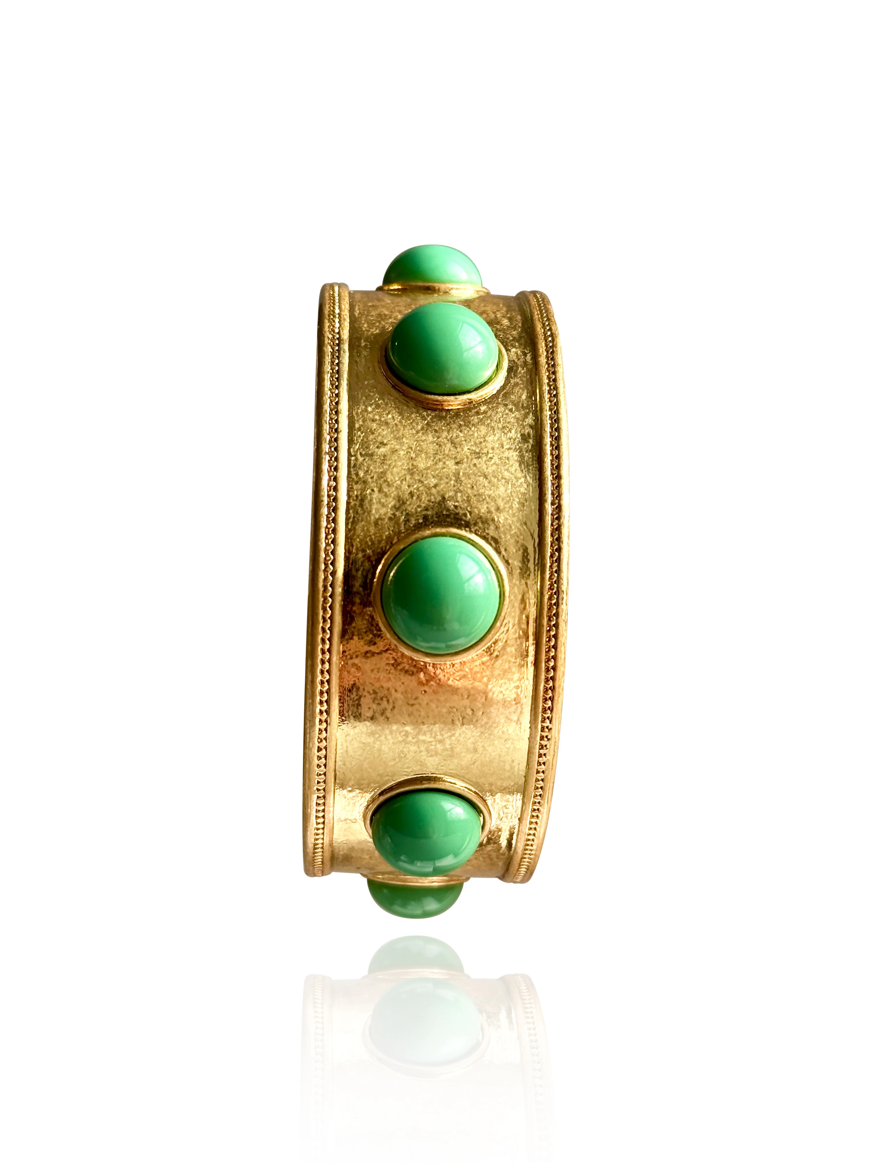 Claire Turquoise or Jade Glass Wide Gold Bangle - Image 6