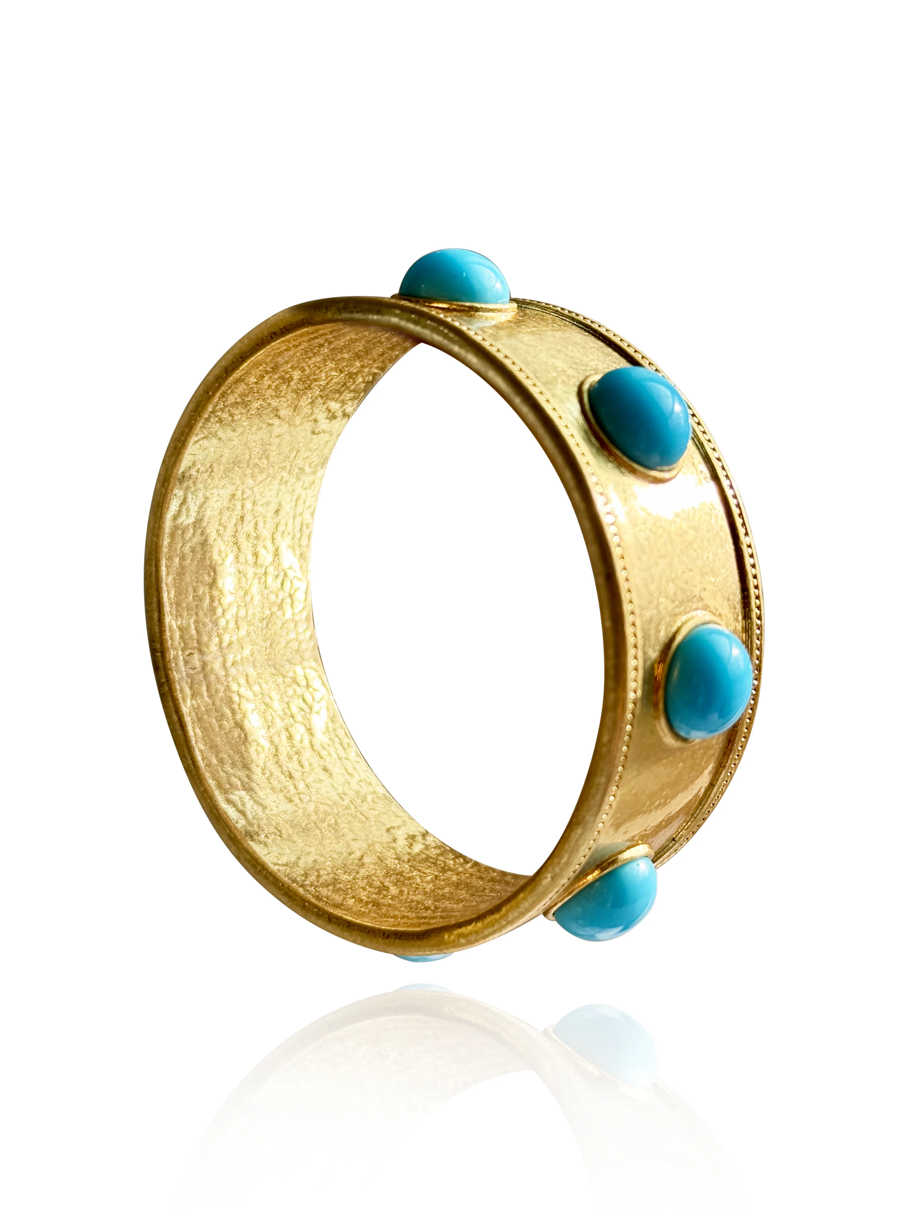 Claire Turquoise or Jade Glass Wide Gold Bangle - Image 7