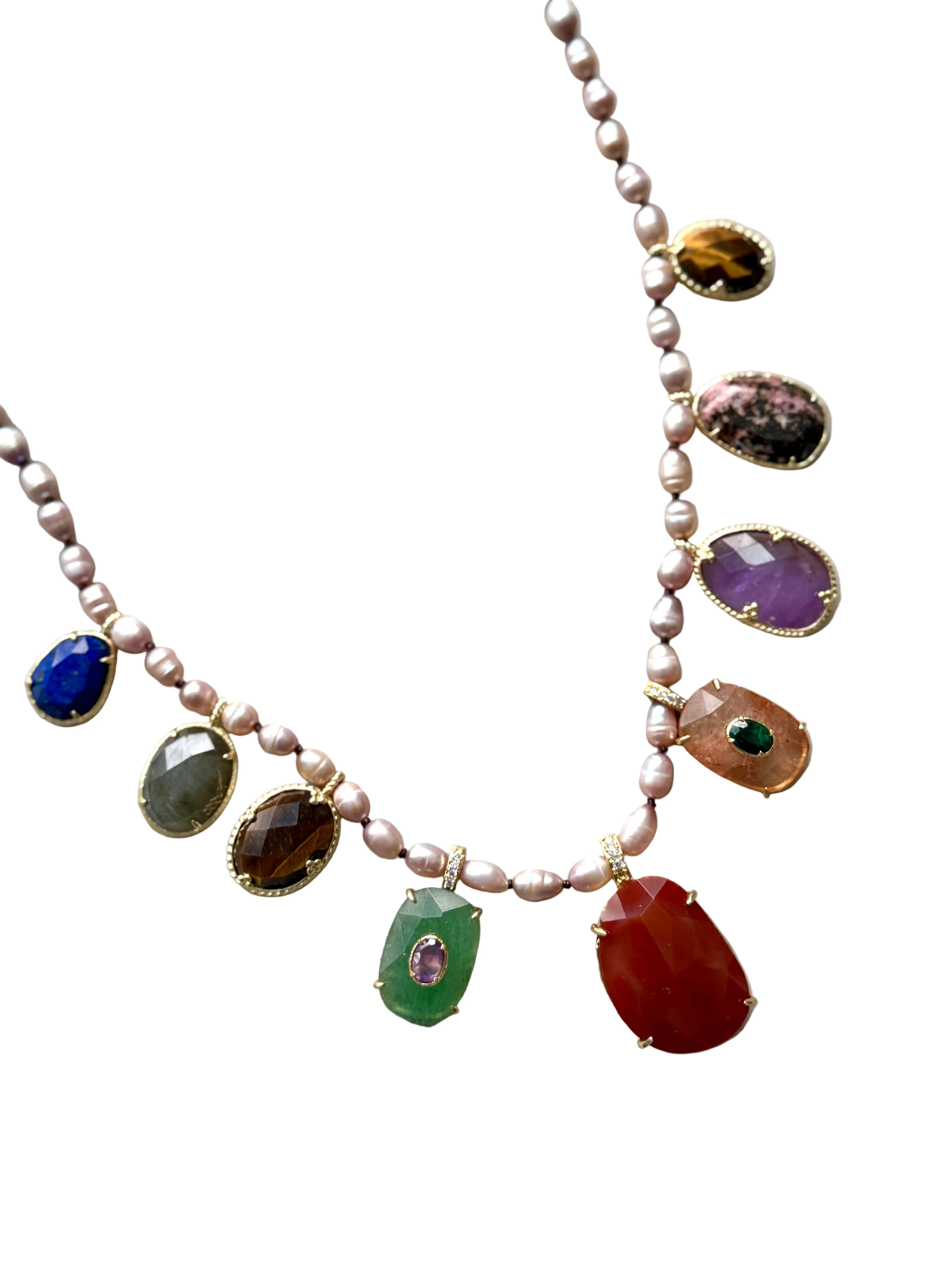French Pearl & Semi Precious Stone Pendant Necklace - Image 4