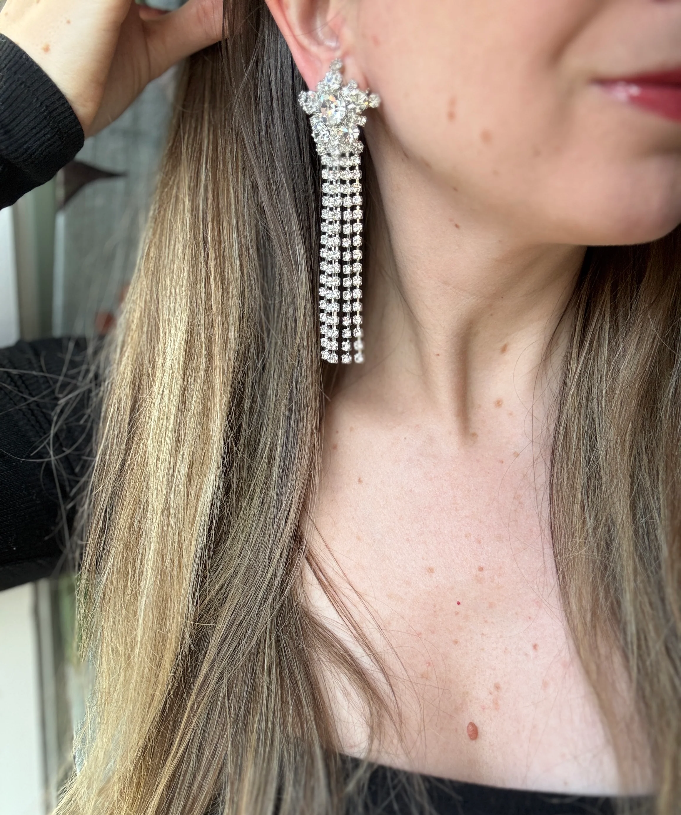 1950s Crystal Star Fringe Earrings - Image 3