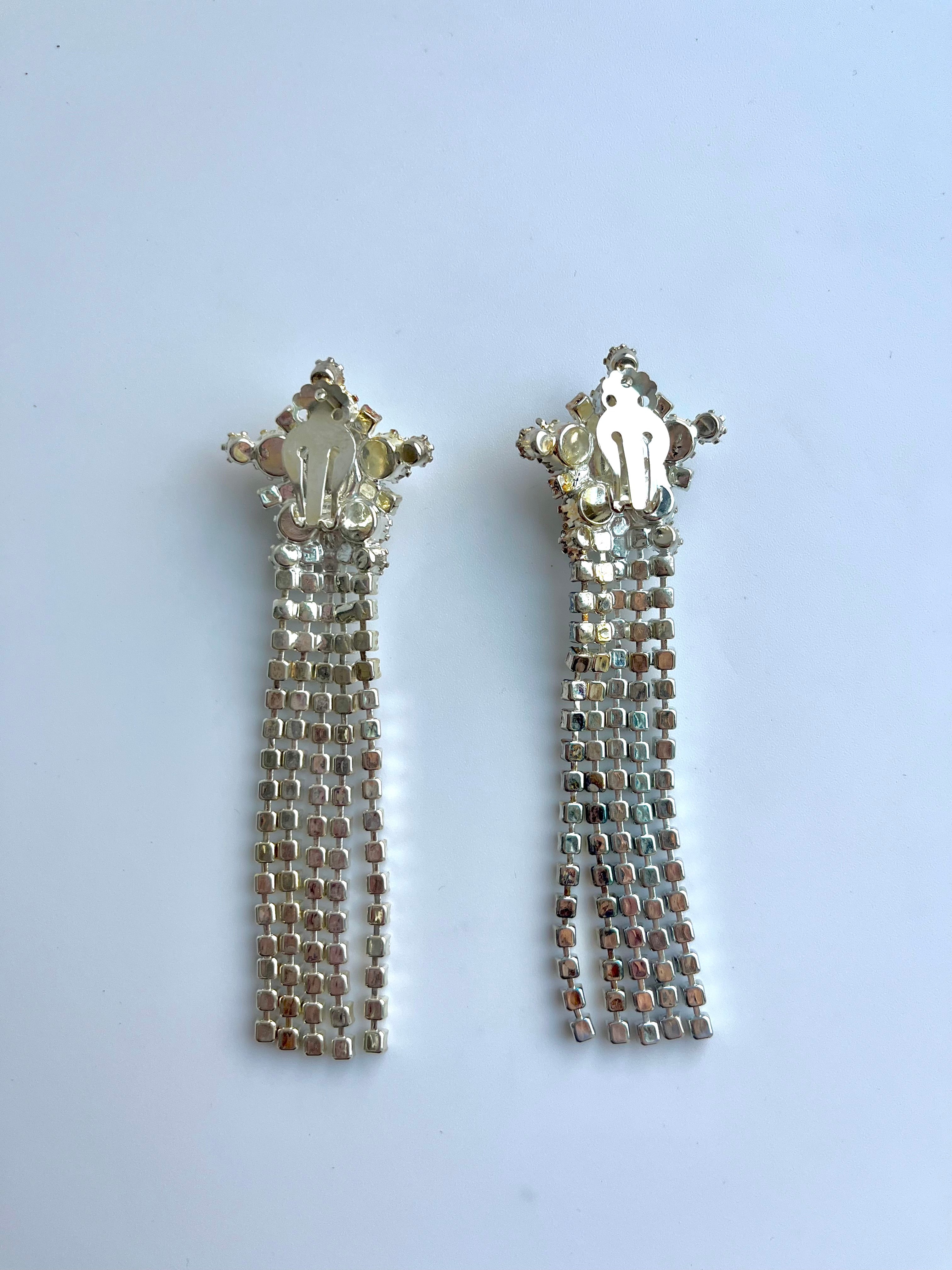 1950s Crystal Star Fringe Earrings - Image 5